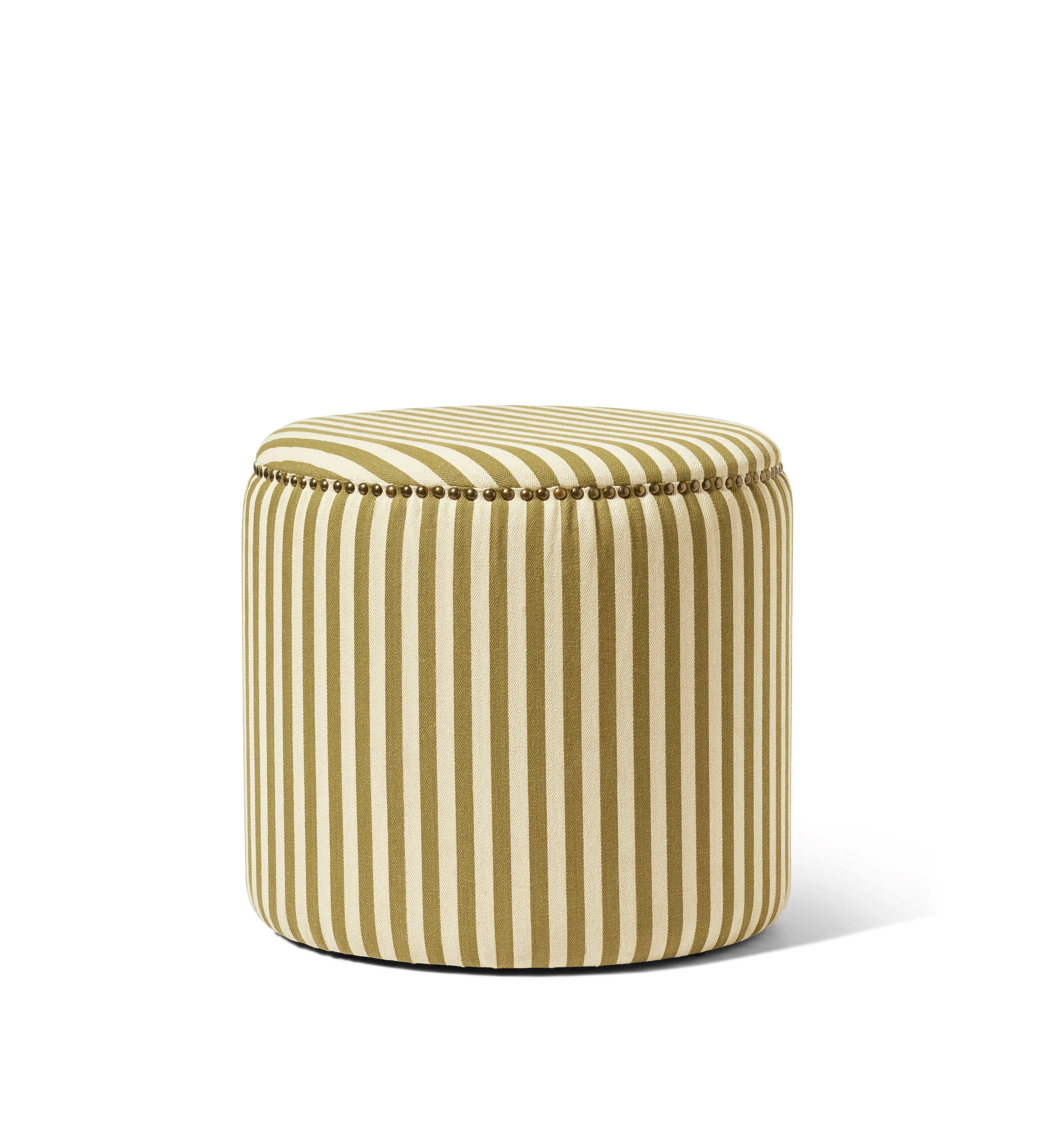 Costellini Stripe Ottoman with Studded Border - Olive, Linen alternate view