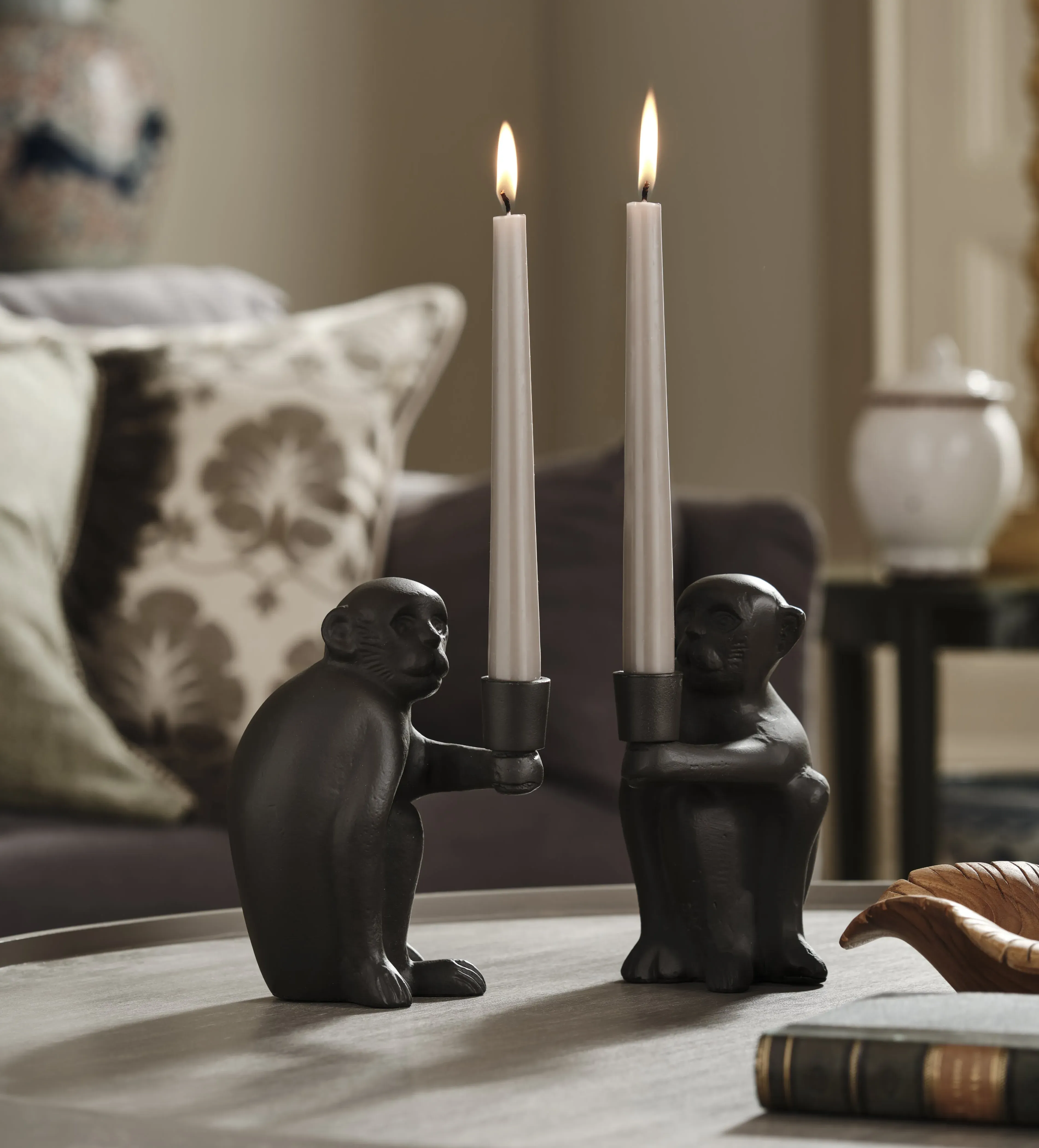 Simia Monkey Candle Holders Pair - Antique Brown product