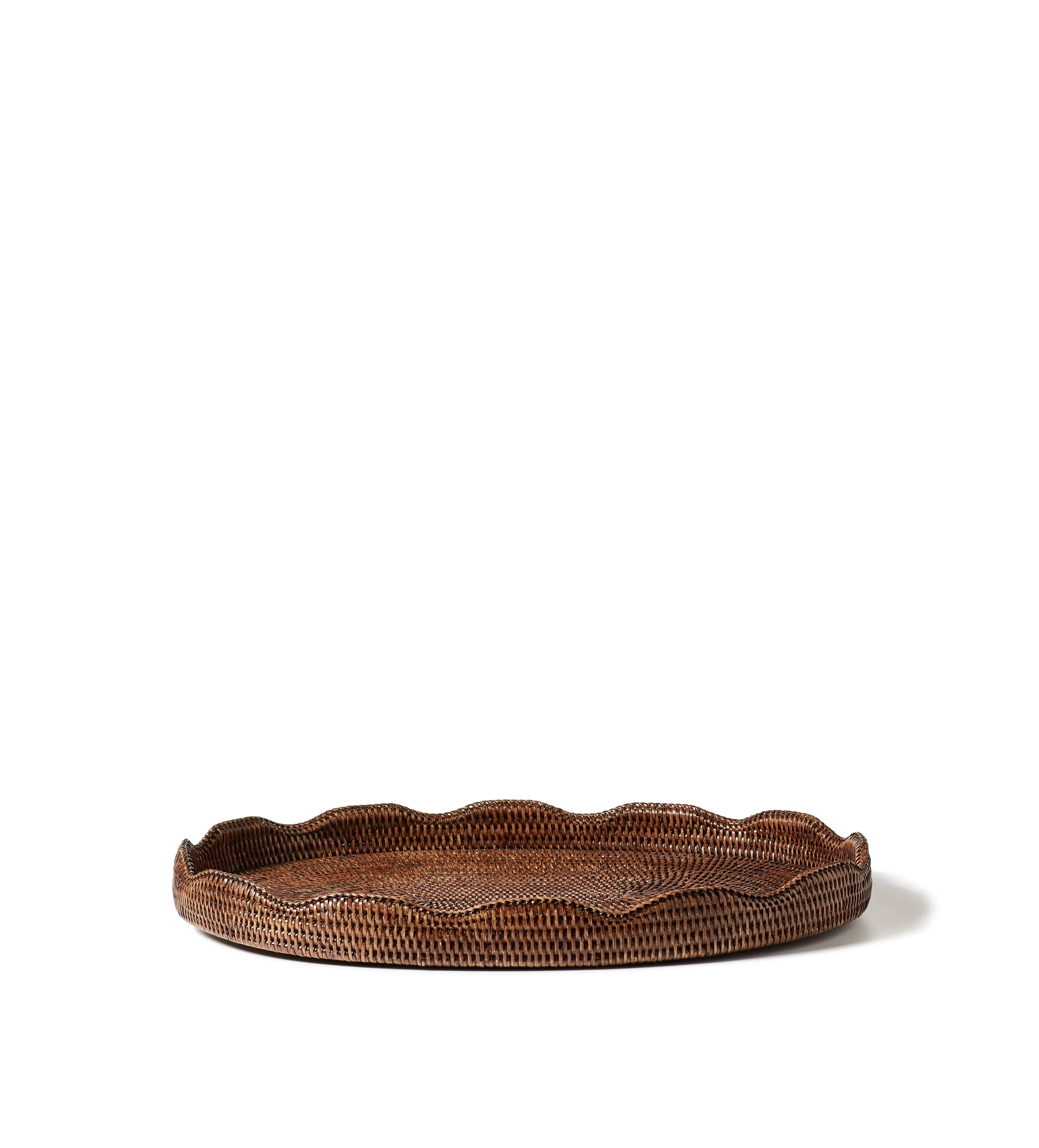 Rattan Serving Tray with Wave Edge - Brown by OKA, alternate view