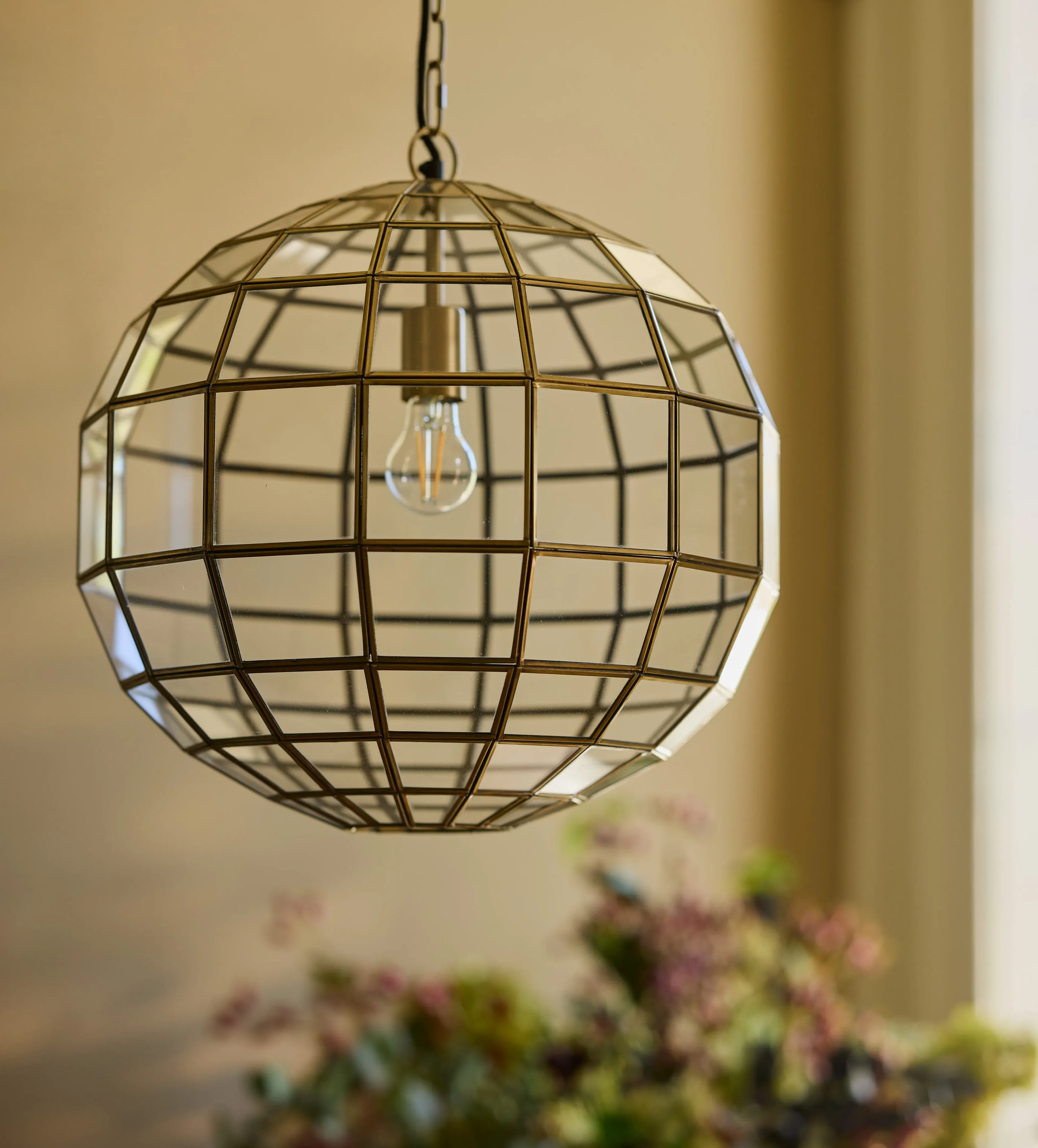 Rennell Globe Pendant Lamp - Antique Brass, Glass by OKA