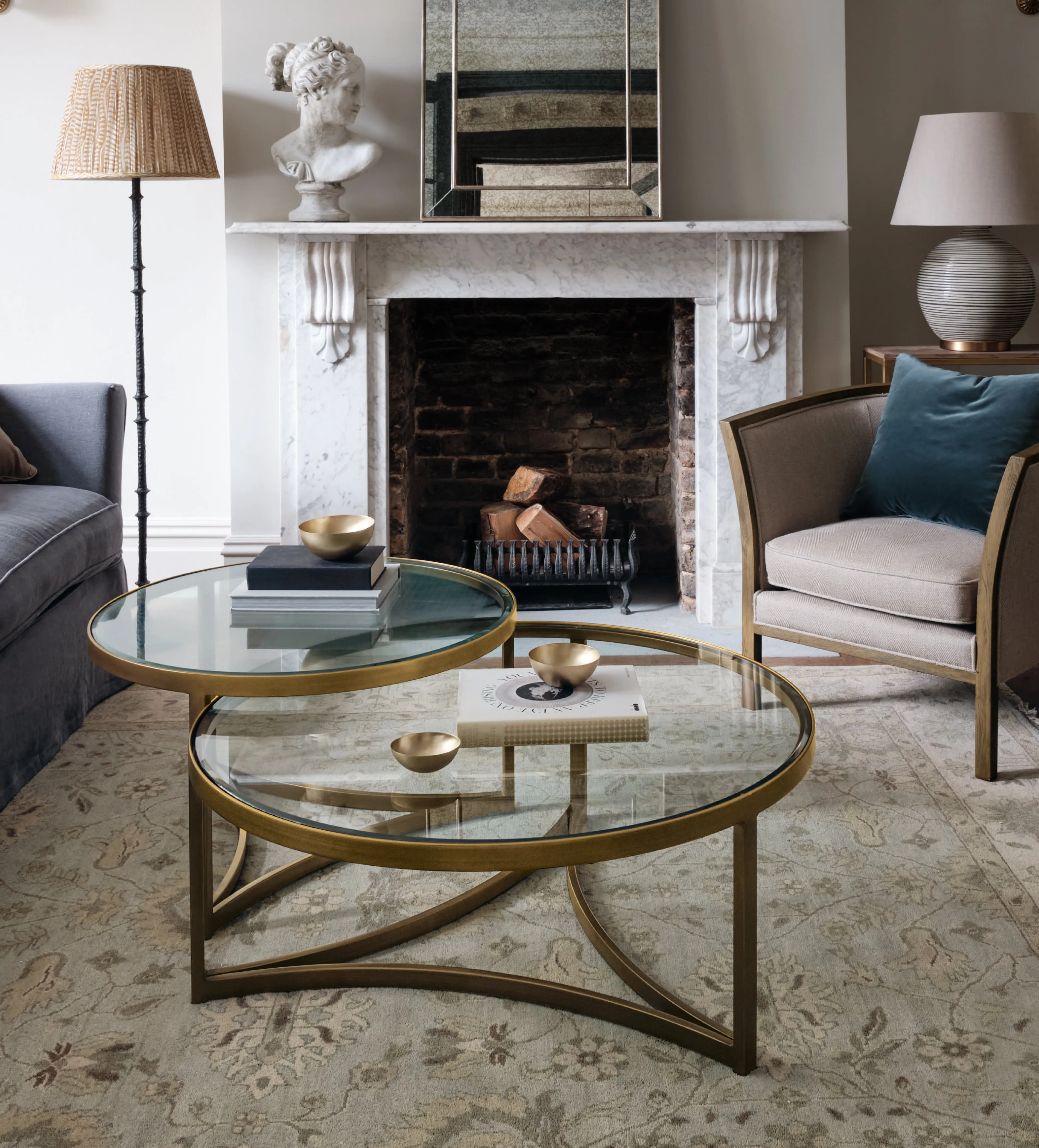 Round Coffee Table Set - Bronze, Glass product