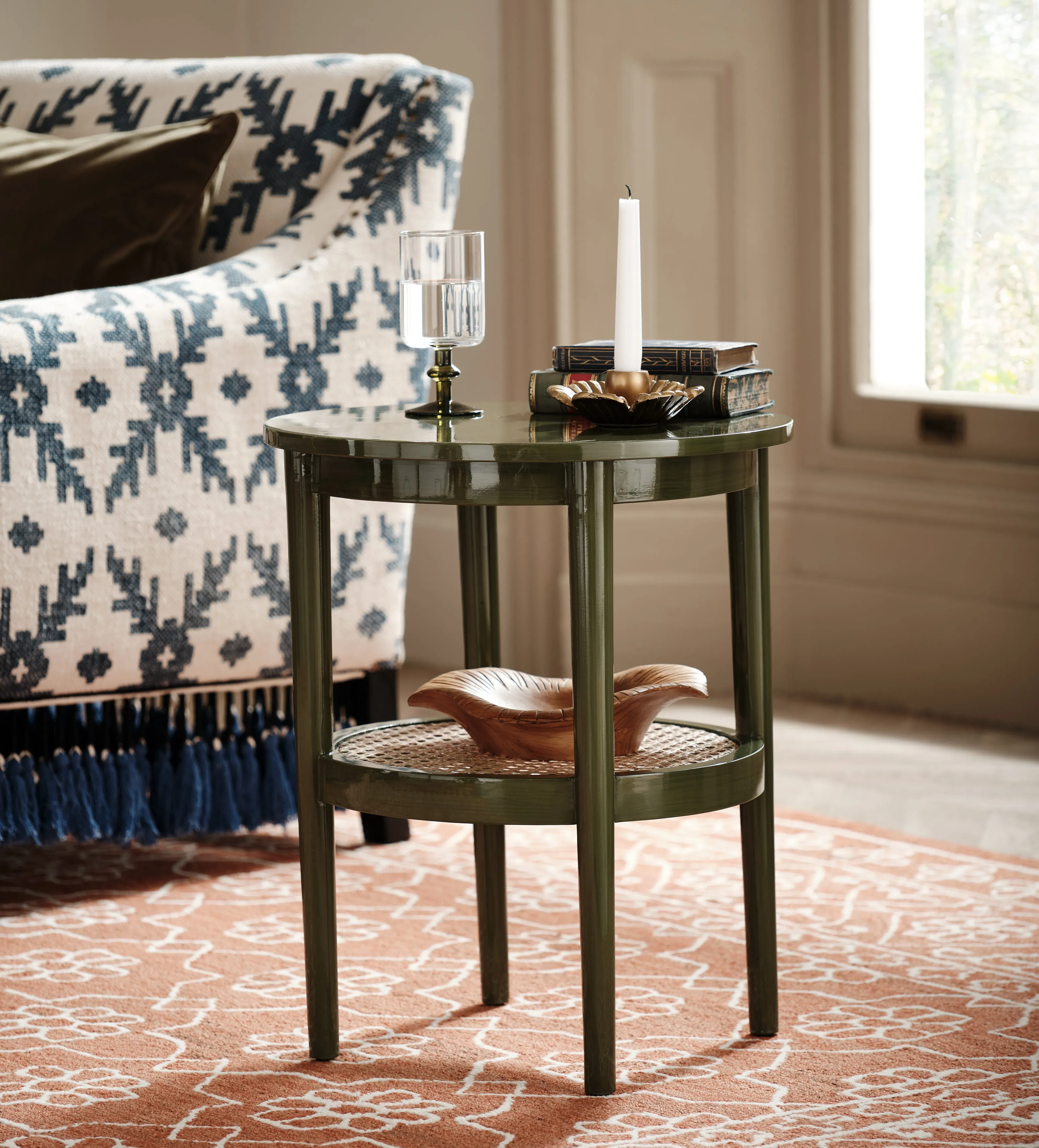 Round Side Table with Shelf - Spruce product