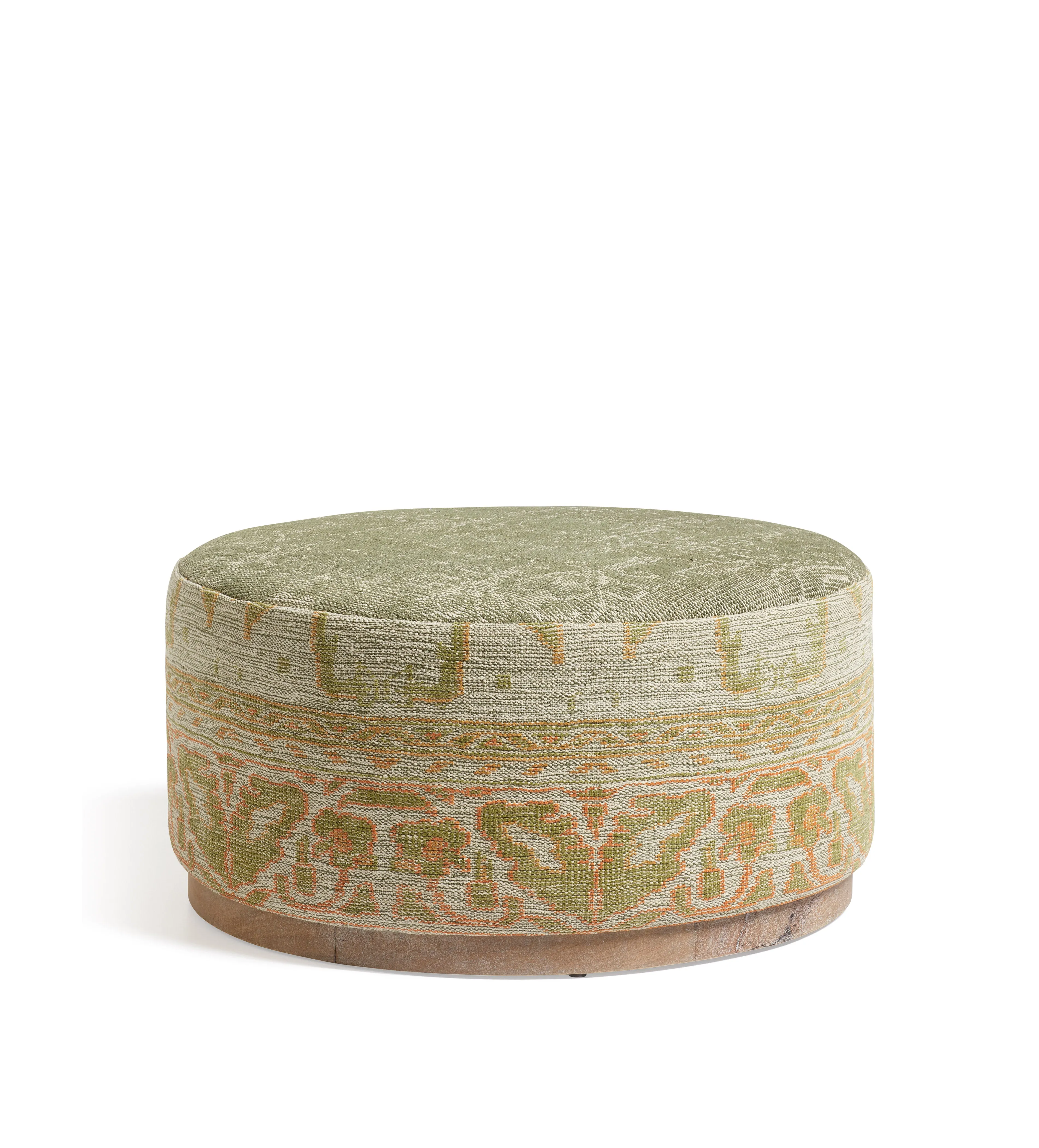 Round Upholstered Ottoman - Sage, Wool alternate view
