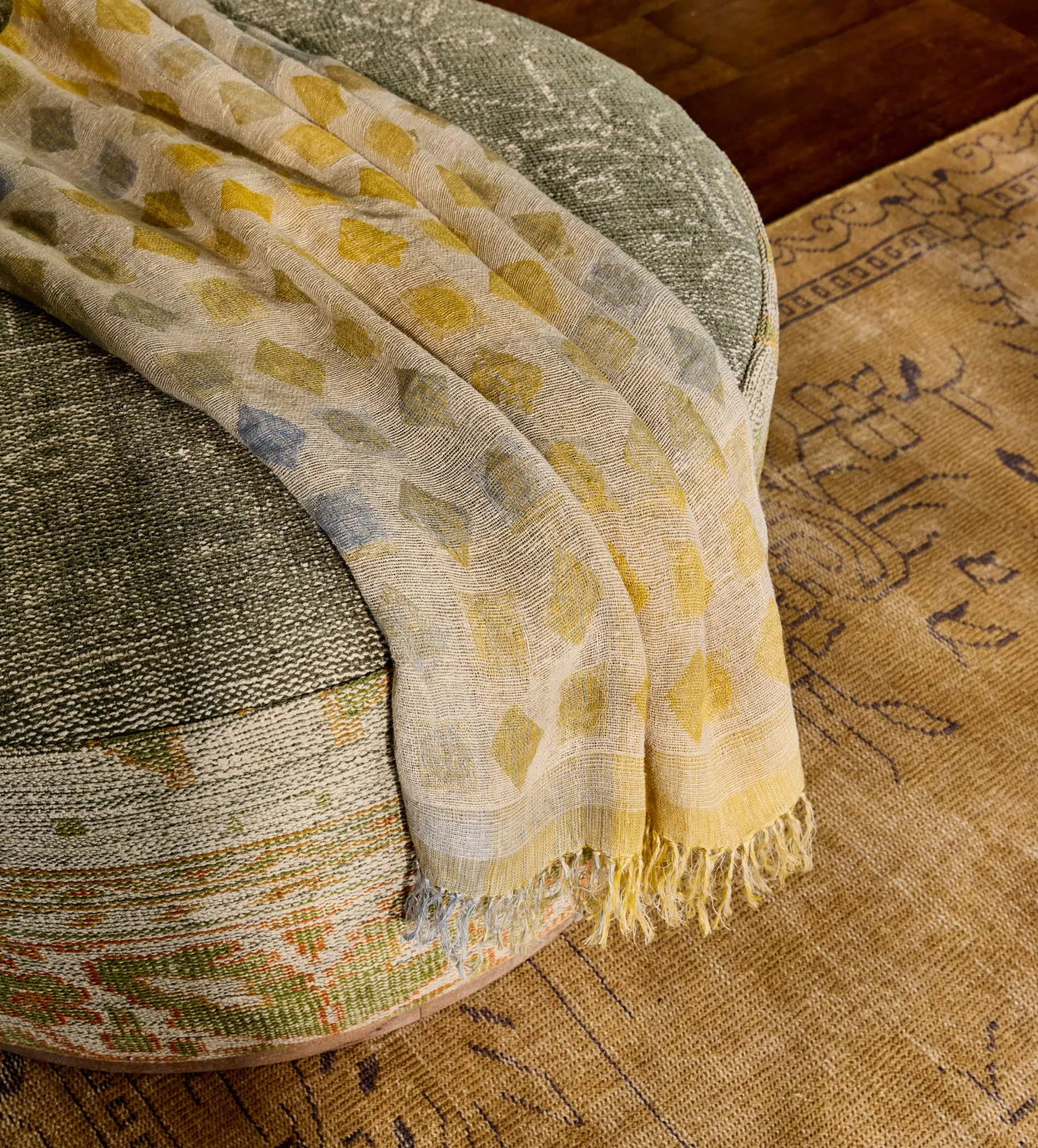 Round Upholstered Ottoman - Sage, Wool product