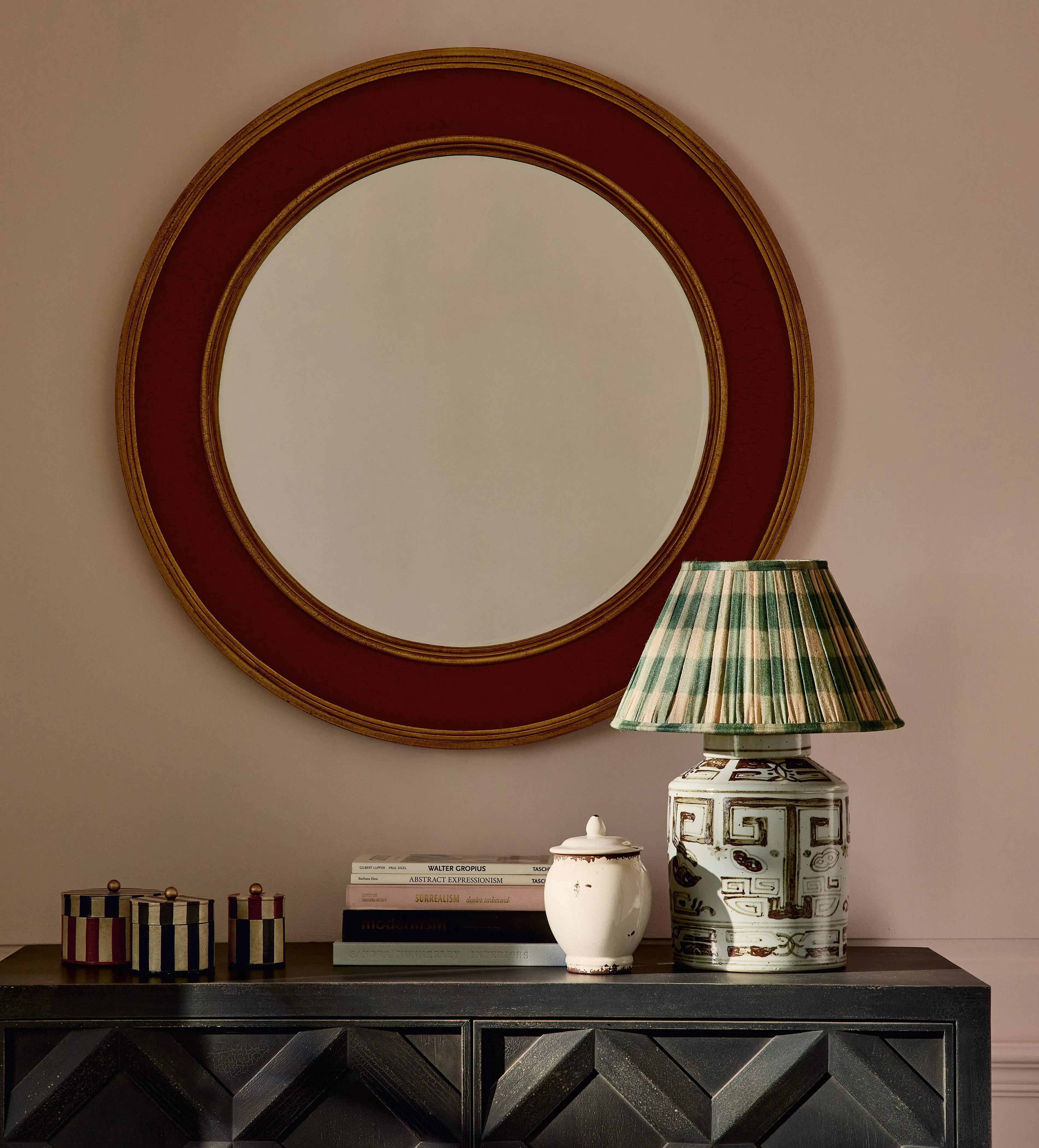 Round Wall Mirror - Chinese Red, Hand Painted product