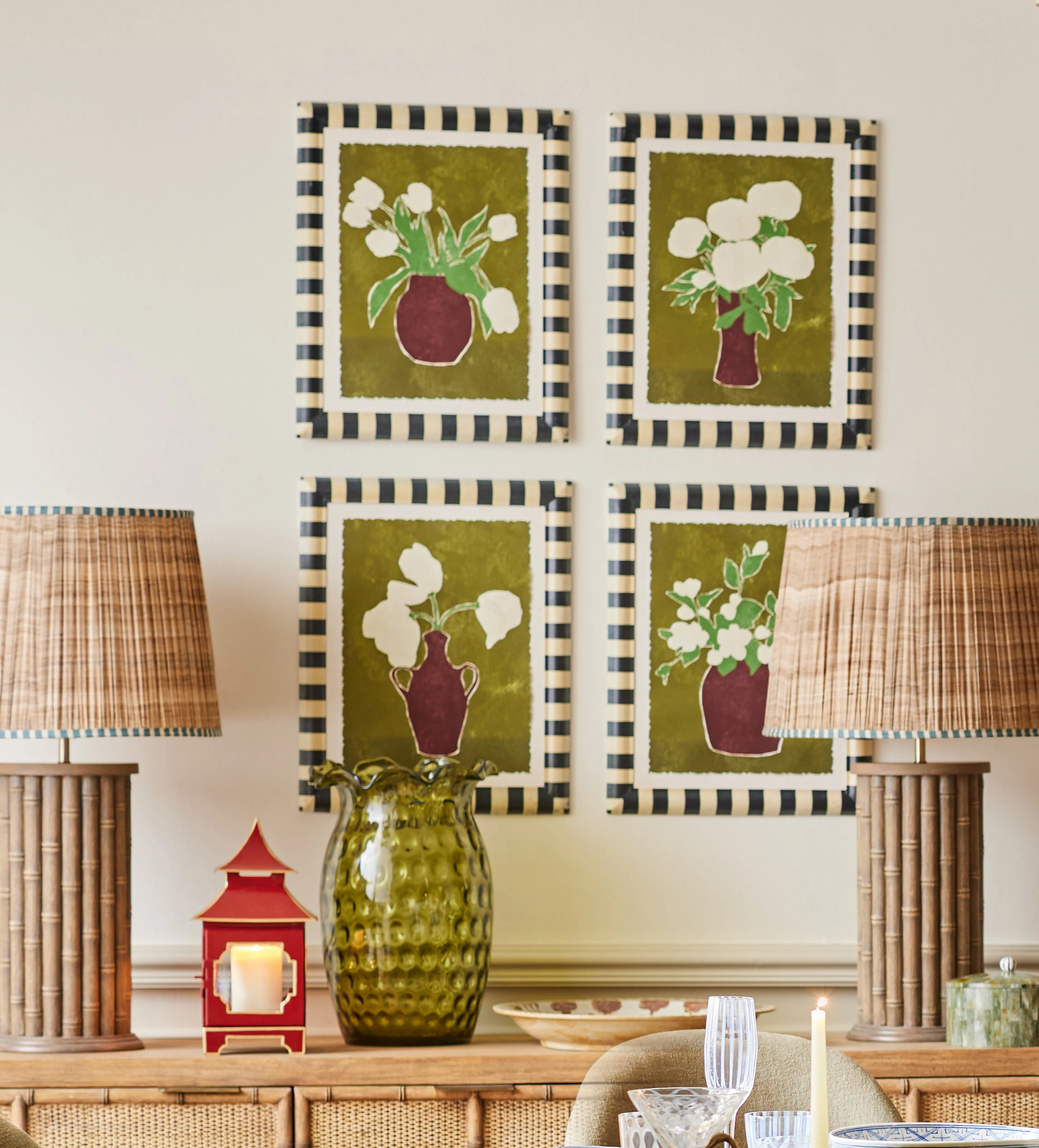 Set of 4 Framed Floral Prints - Green, Paper product