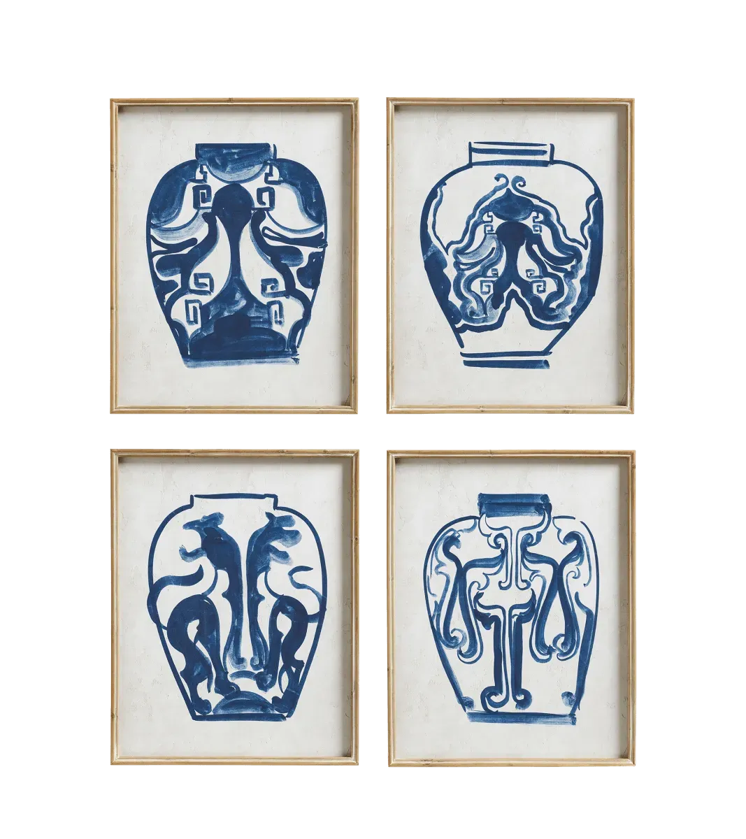 oka-set-of-four-kraak-vase-framed-prints-indigo-white-wall-art-firwood-glass-paper image