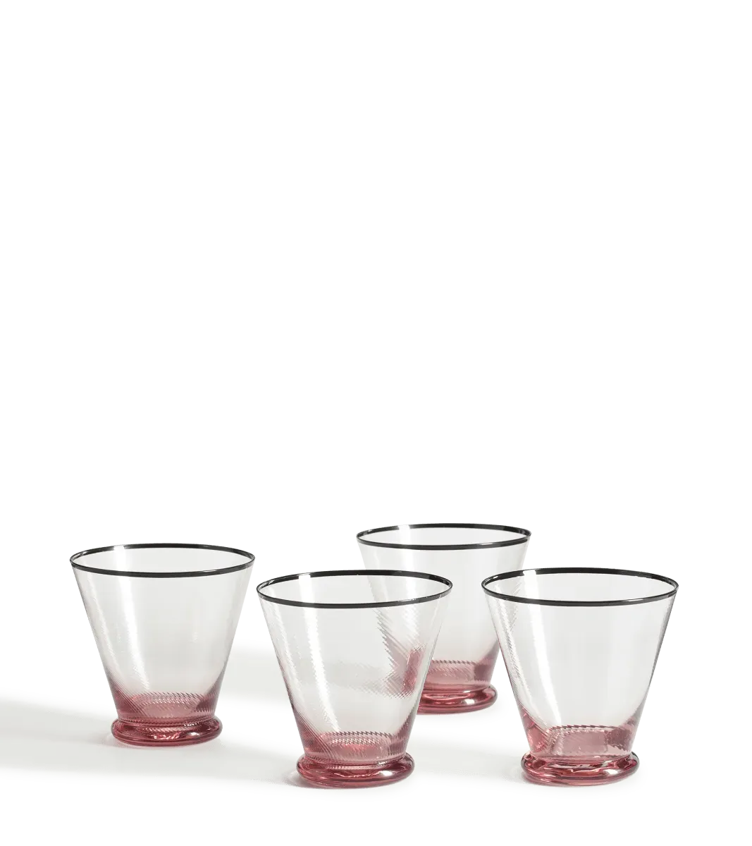 oka-set-of-four-short-memerah-twisted-tumblers-pink-black-glassware-glass image