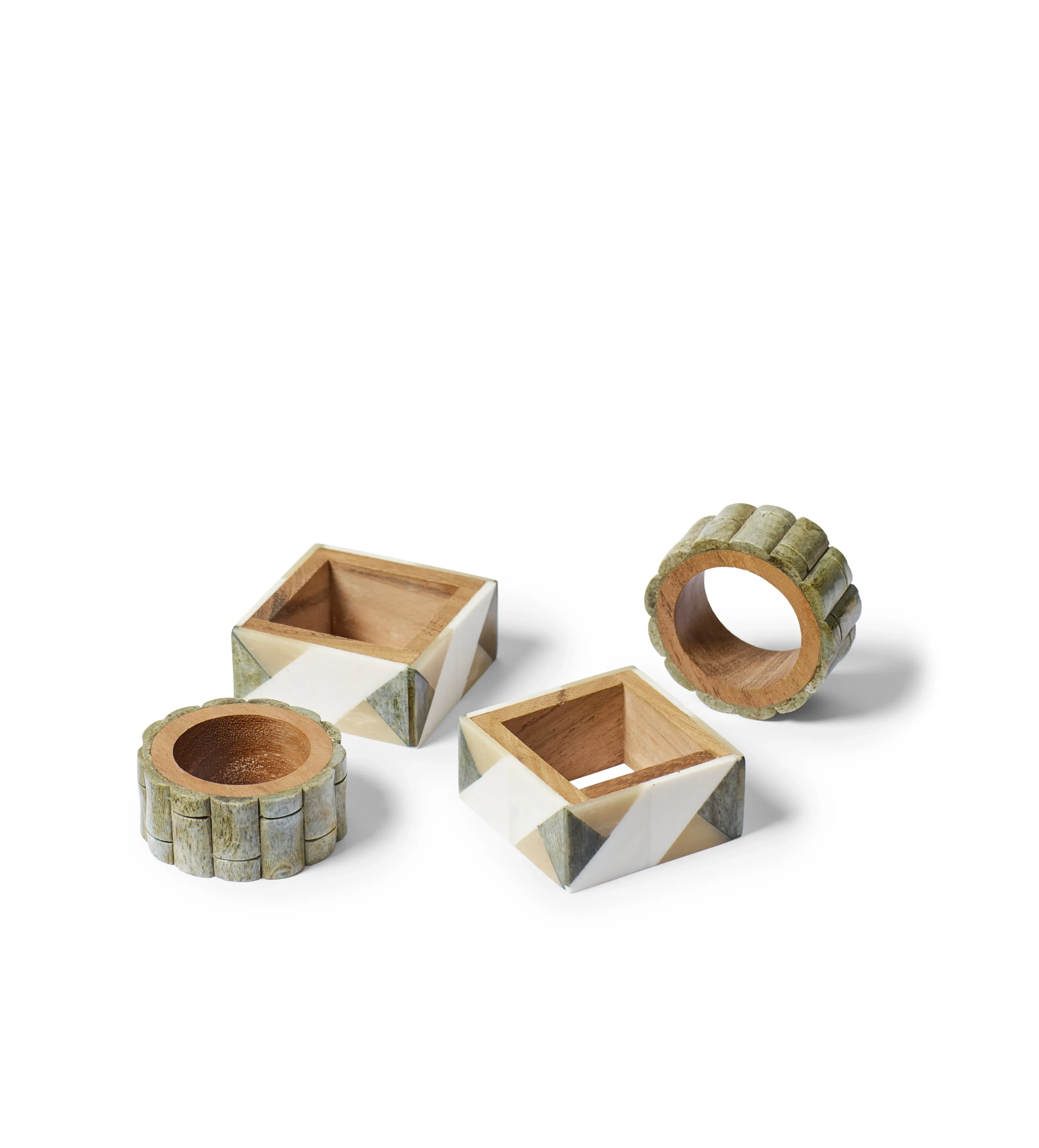 Seva Bone Napkin Rings Set of Four - Green alternate view