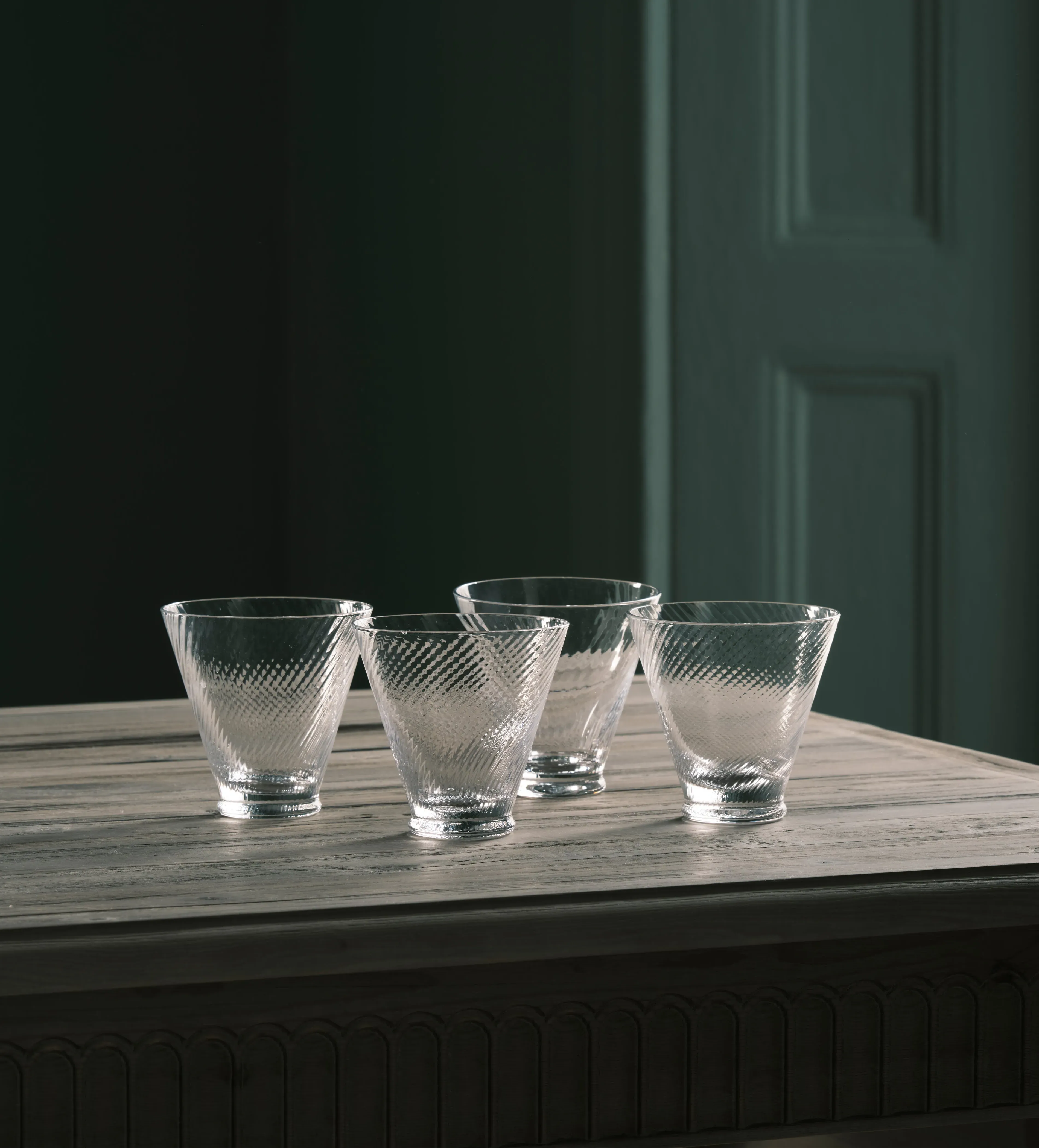Short Glass Tumblers Set of 4 - Clear, Twisted by OKA