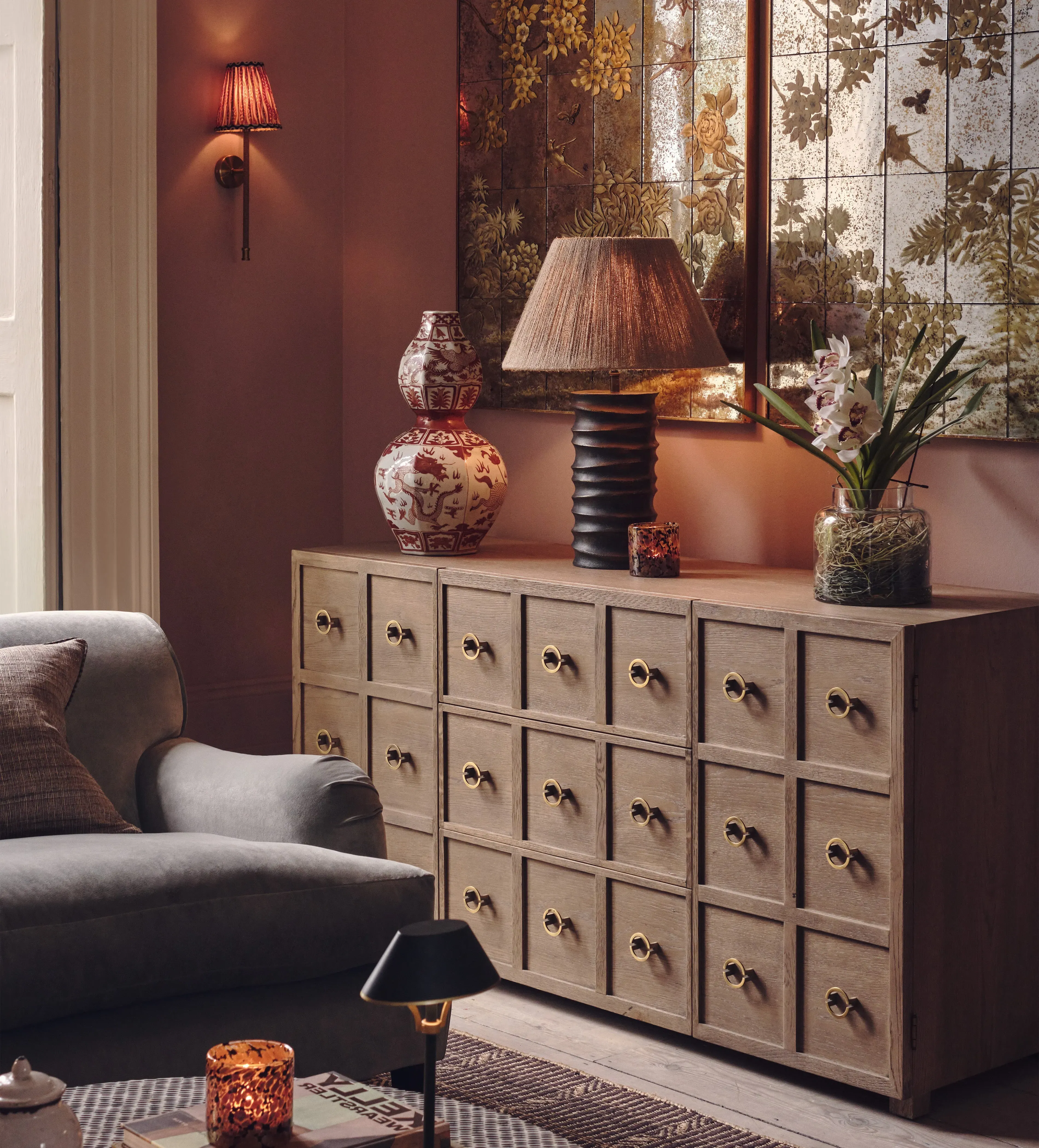 Sideboard with Brass Accents - Weathered Oak product