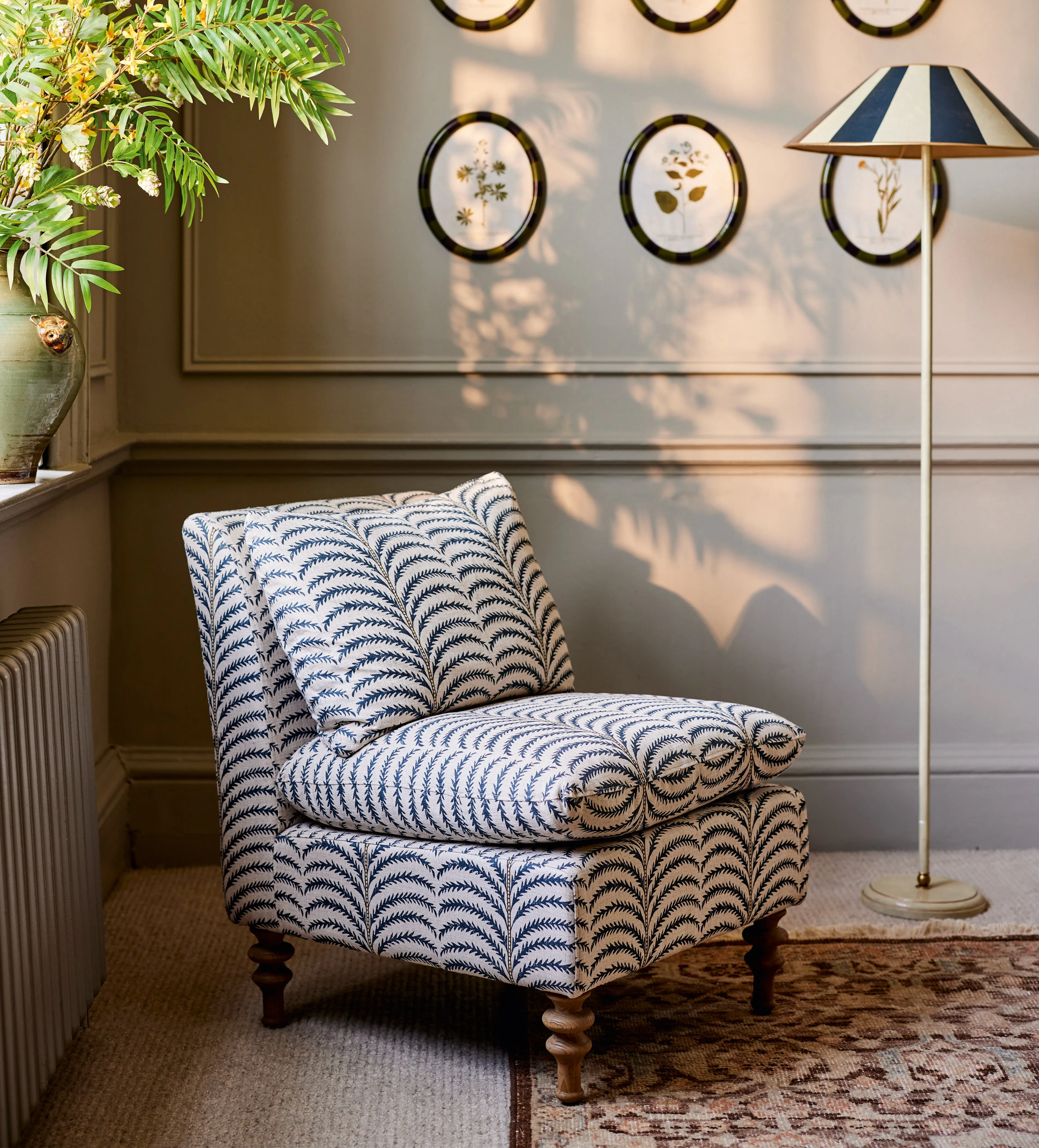 Slipper Chair with Removable Covers - Blue, Linen product