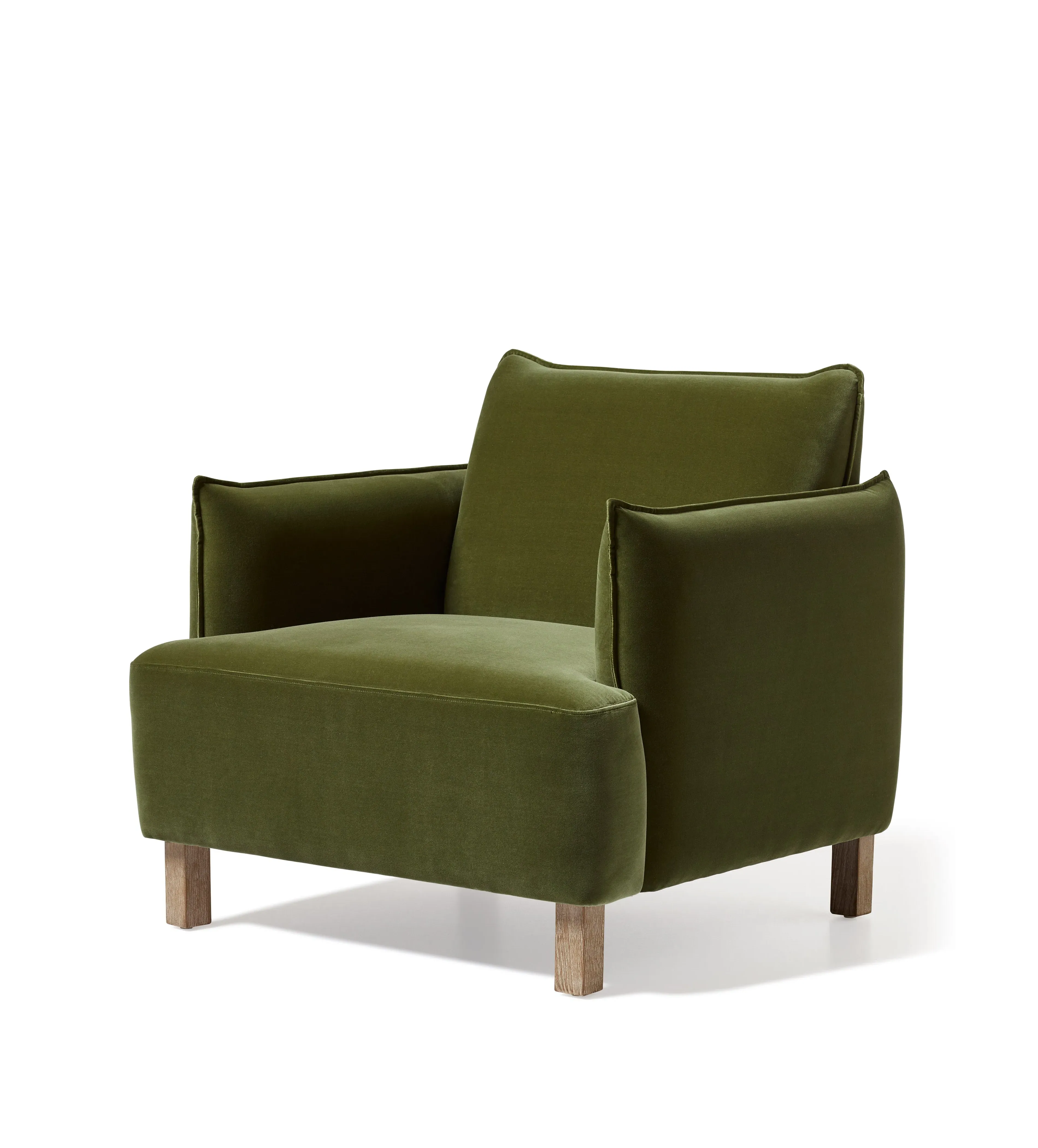Square Armchair with Piping - Green, Velvet alternate view