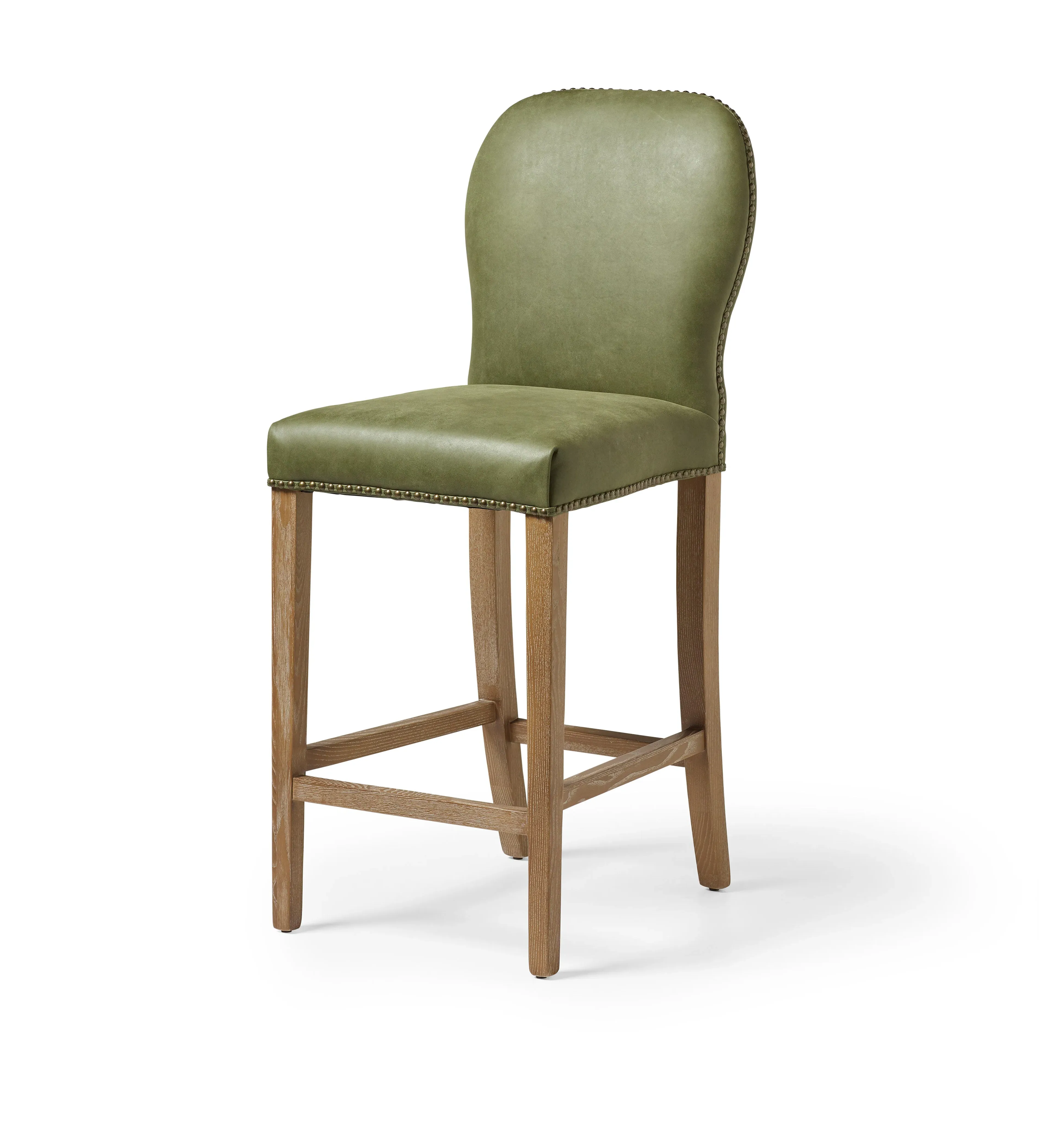 Stafford Leather Bar Stool - Spruce, Italian Leather by OKA, alternate view