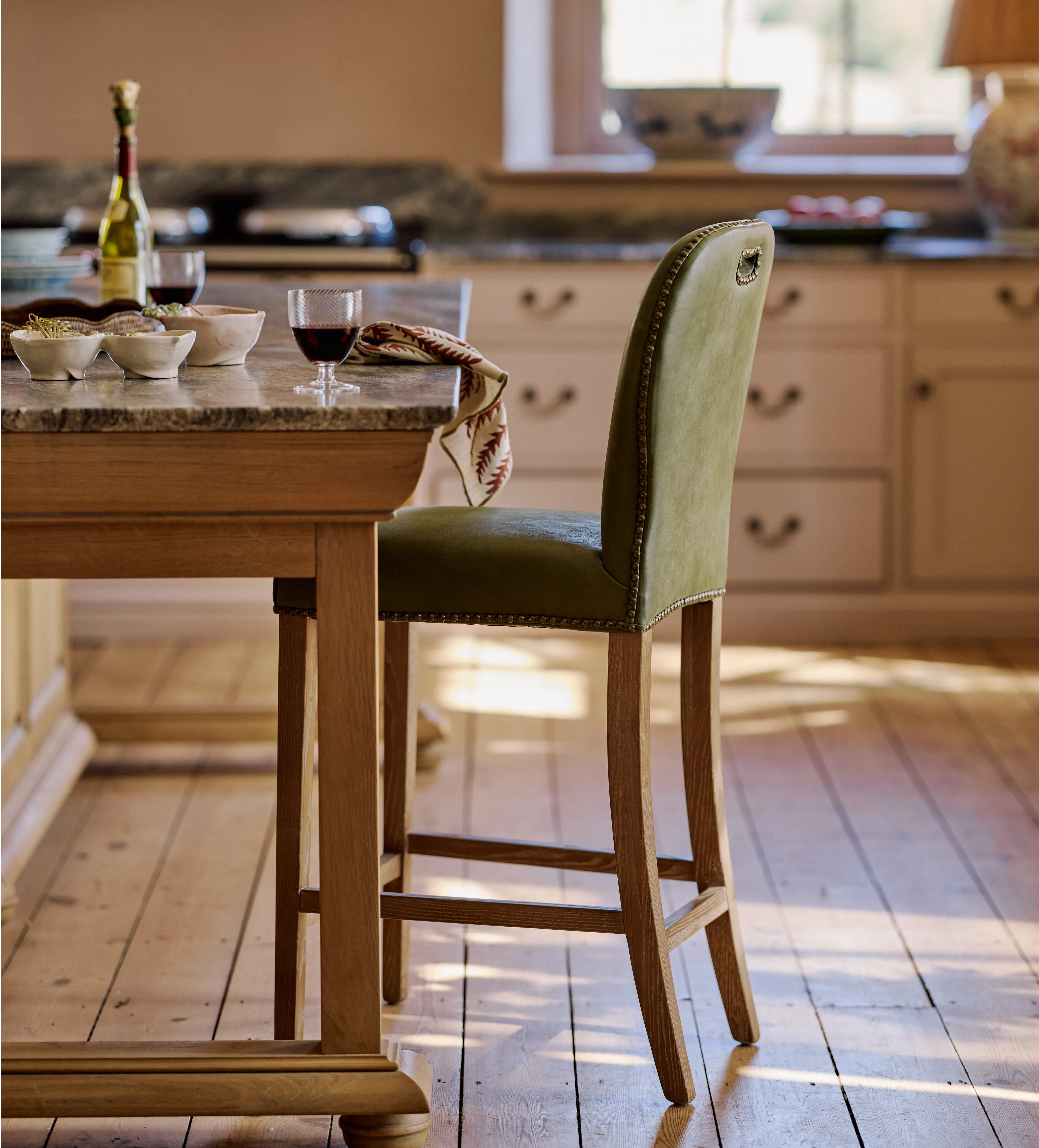 Stafford Leather Bar Stool - Spruce, Italian Leather by OKA
