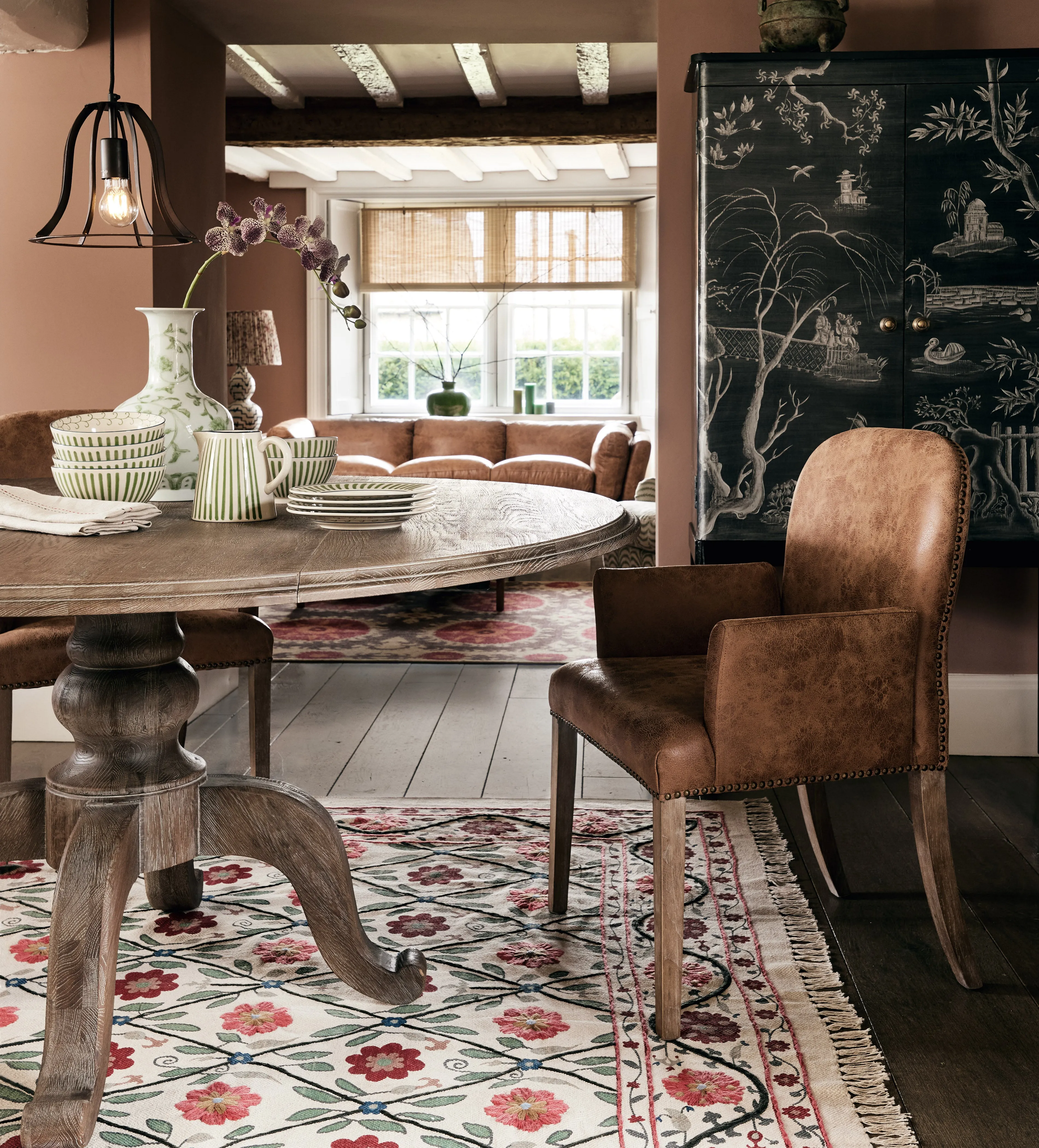 Stafford Leather Dining Chair with Arms - Aged Tobacco product