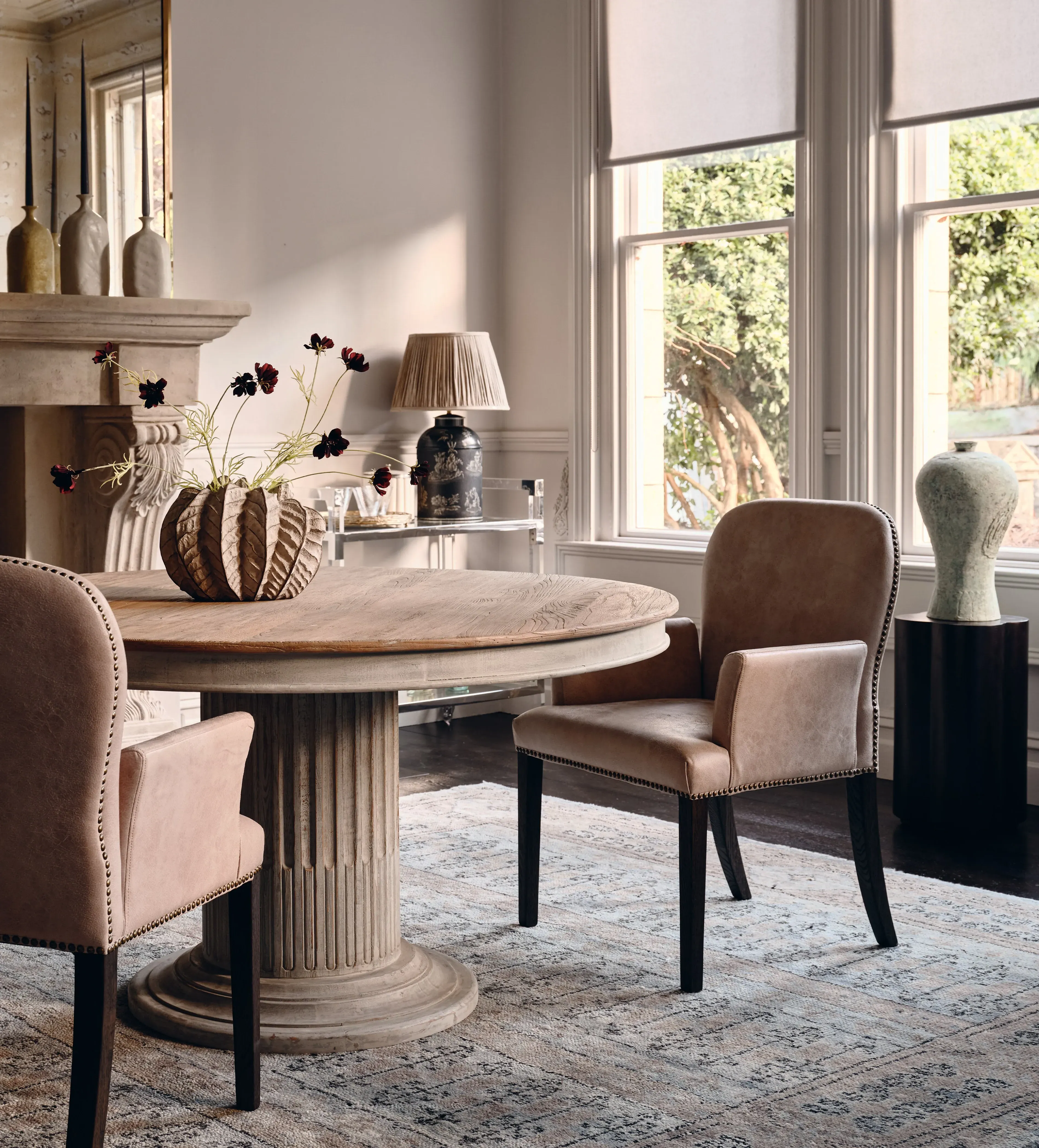 Stafford Leather Dining Chair with Arms - China Clay product