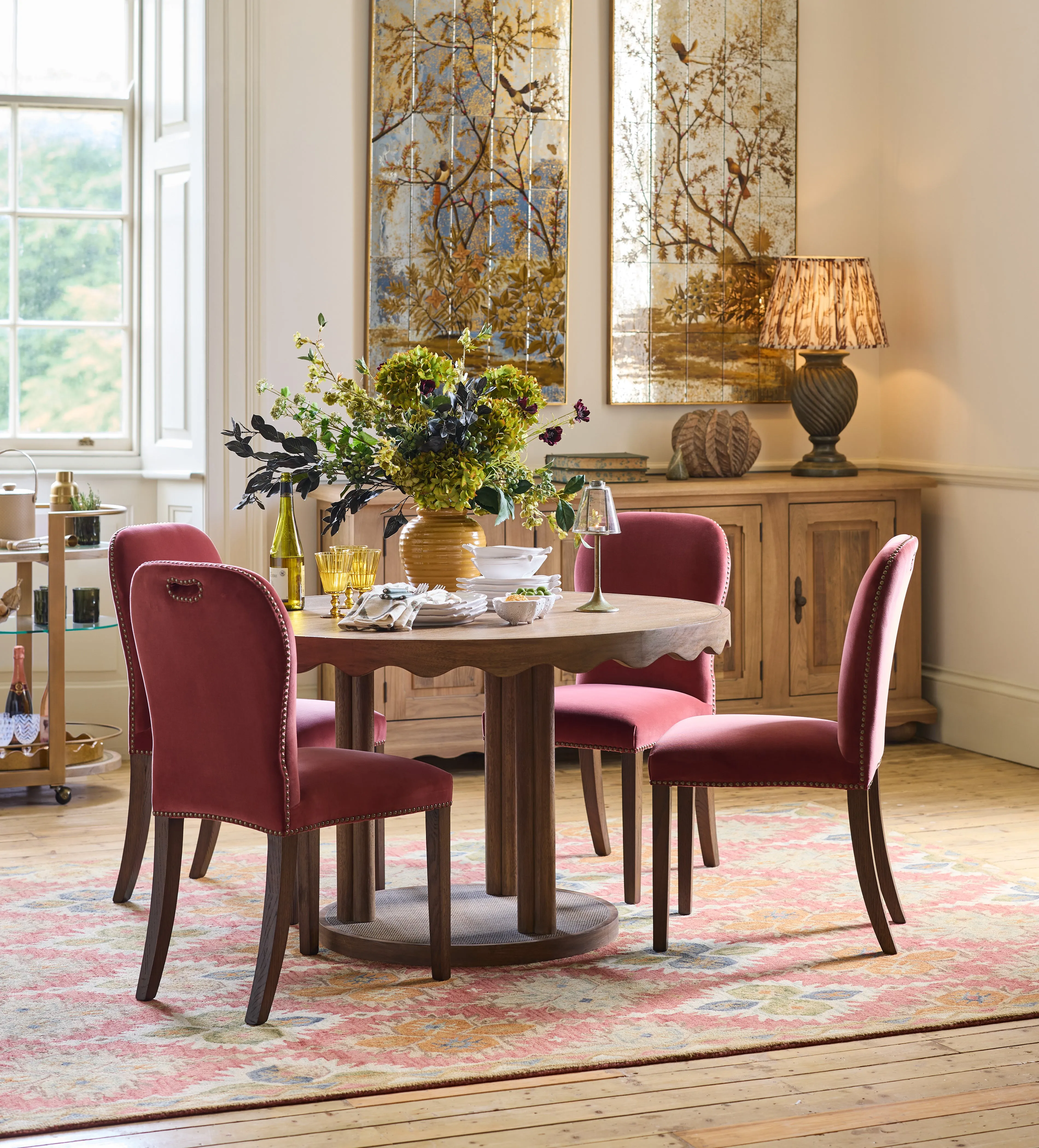 Stafford Set of Six Dining Chairs - Blood Orange, Velvet by OKA, image 2