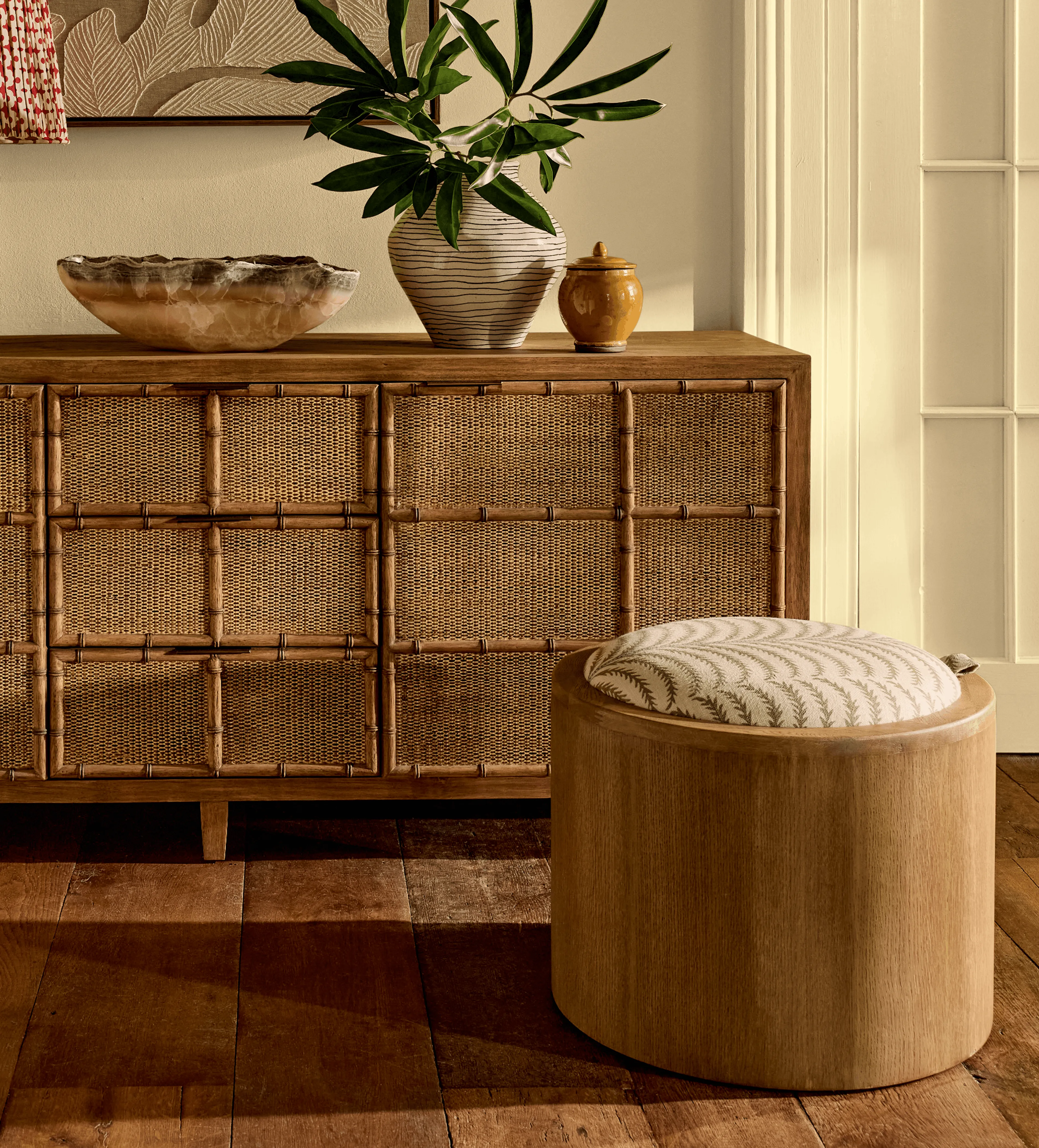 Storage Ottoman with Cushioned Seat - Areca Print product