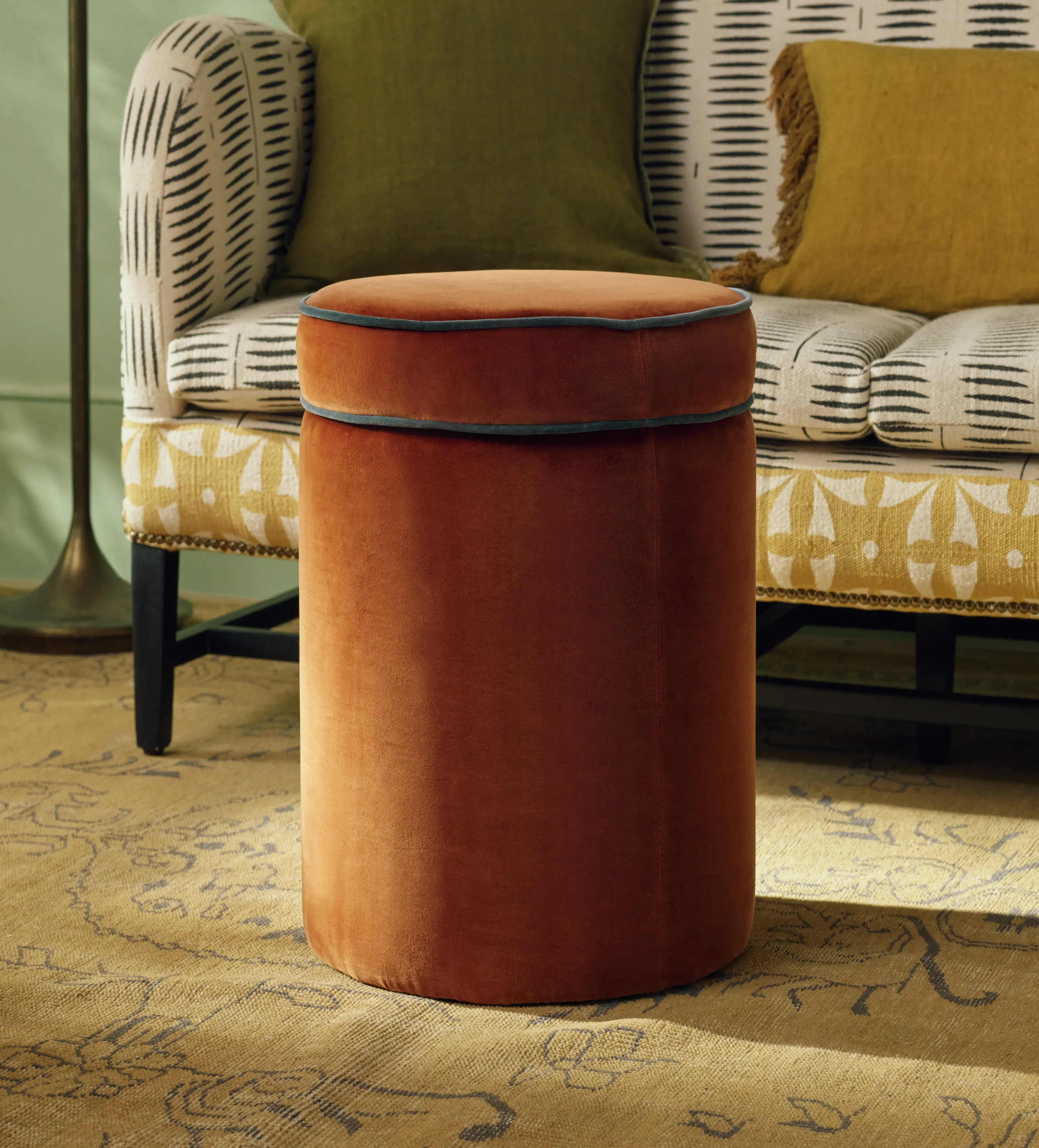 Samena Storage Ottoman with Lid - Orange, Velvet product