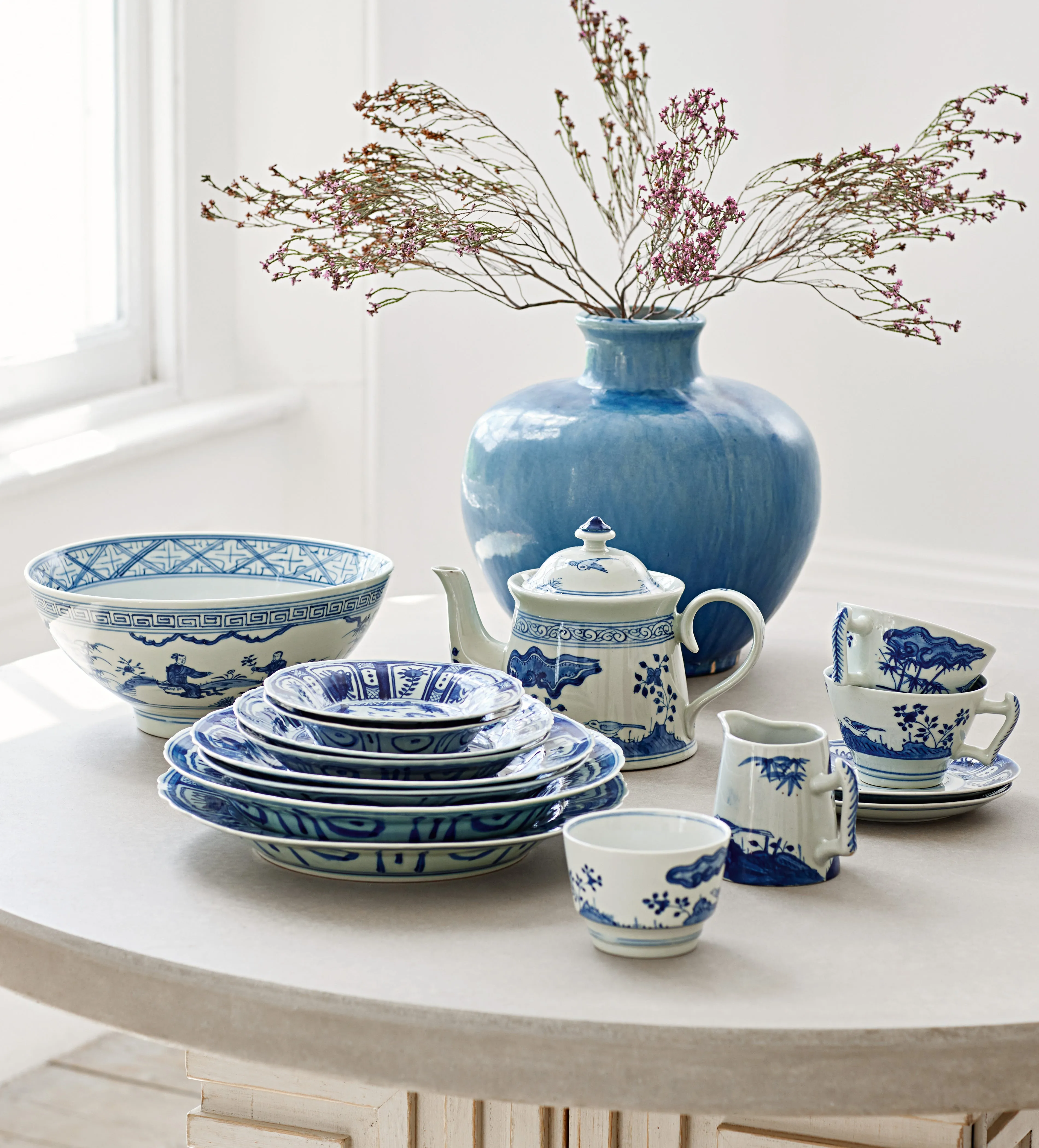 Sugar Bowl with Hand-Painted Design - Blue, Ceramic product