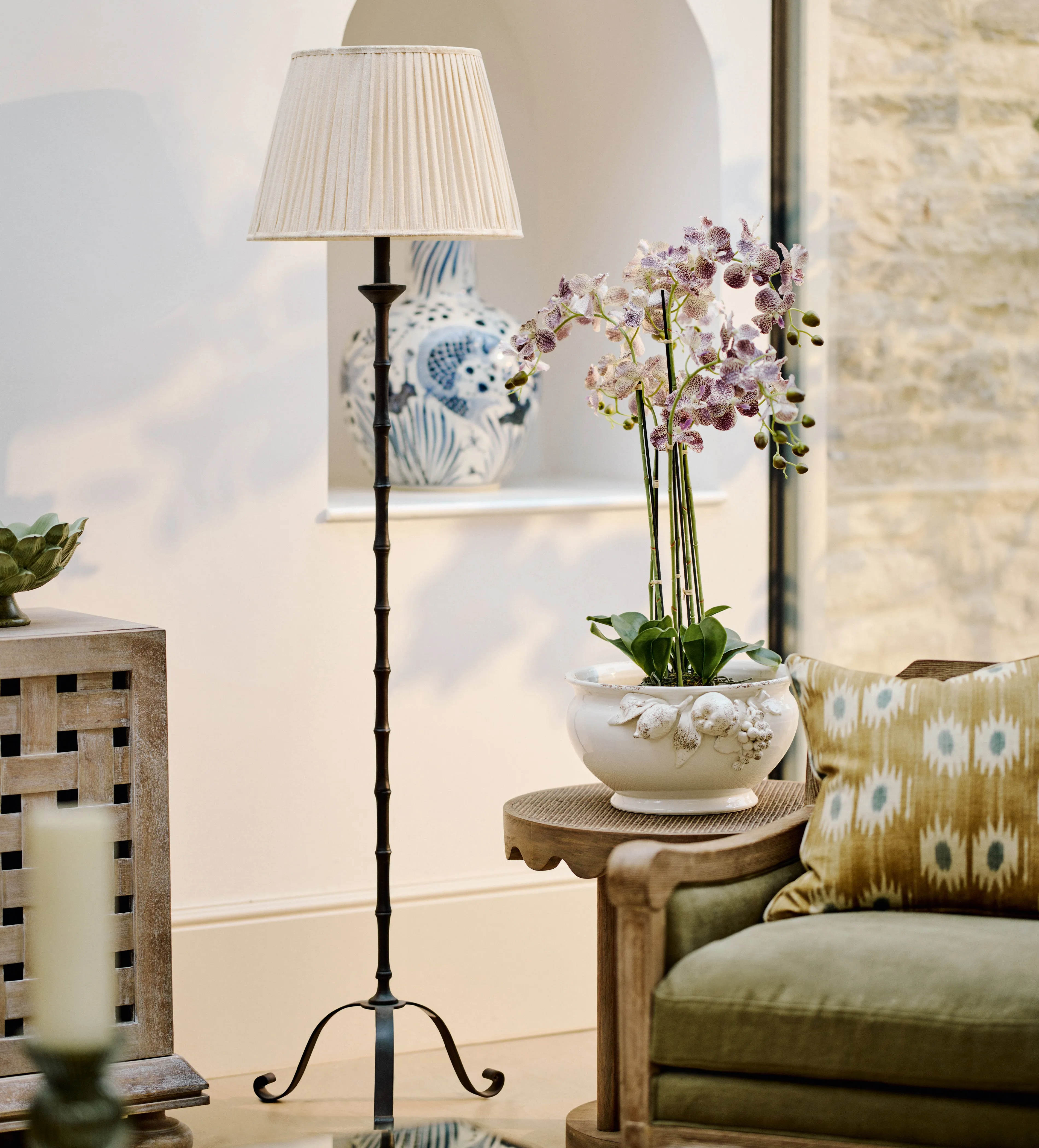 Trimurti Floor Lamp Base - Blackened Bronze, Bamboo product