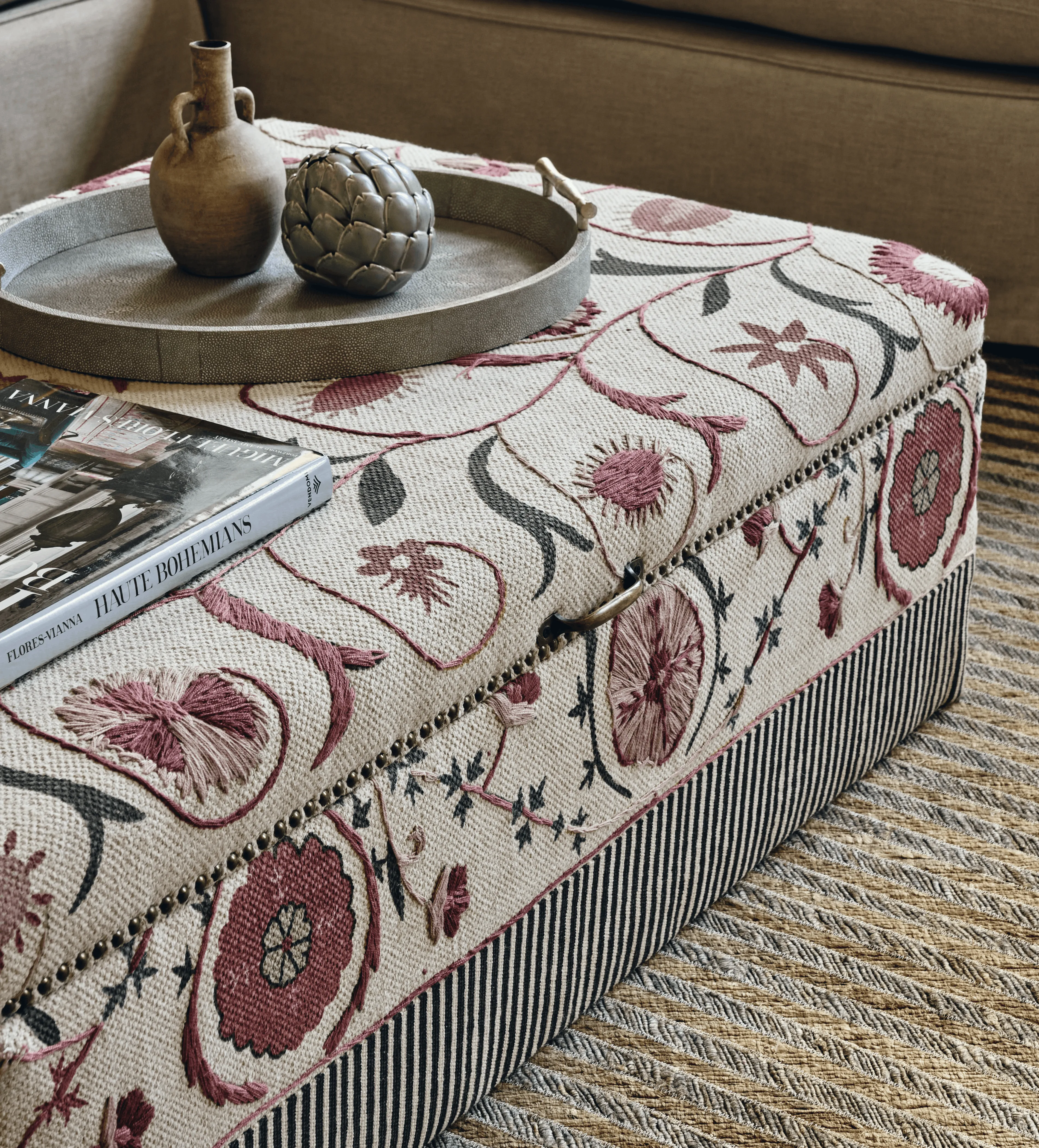 Sheki Upholstered Storage Ottoman - Charcoal/Venetian Red product