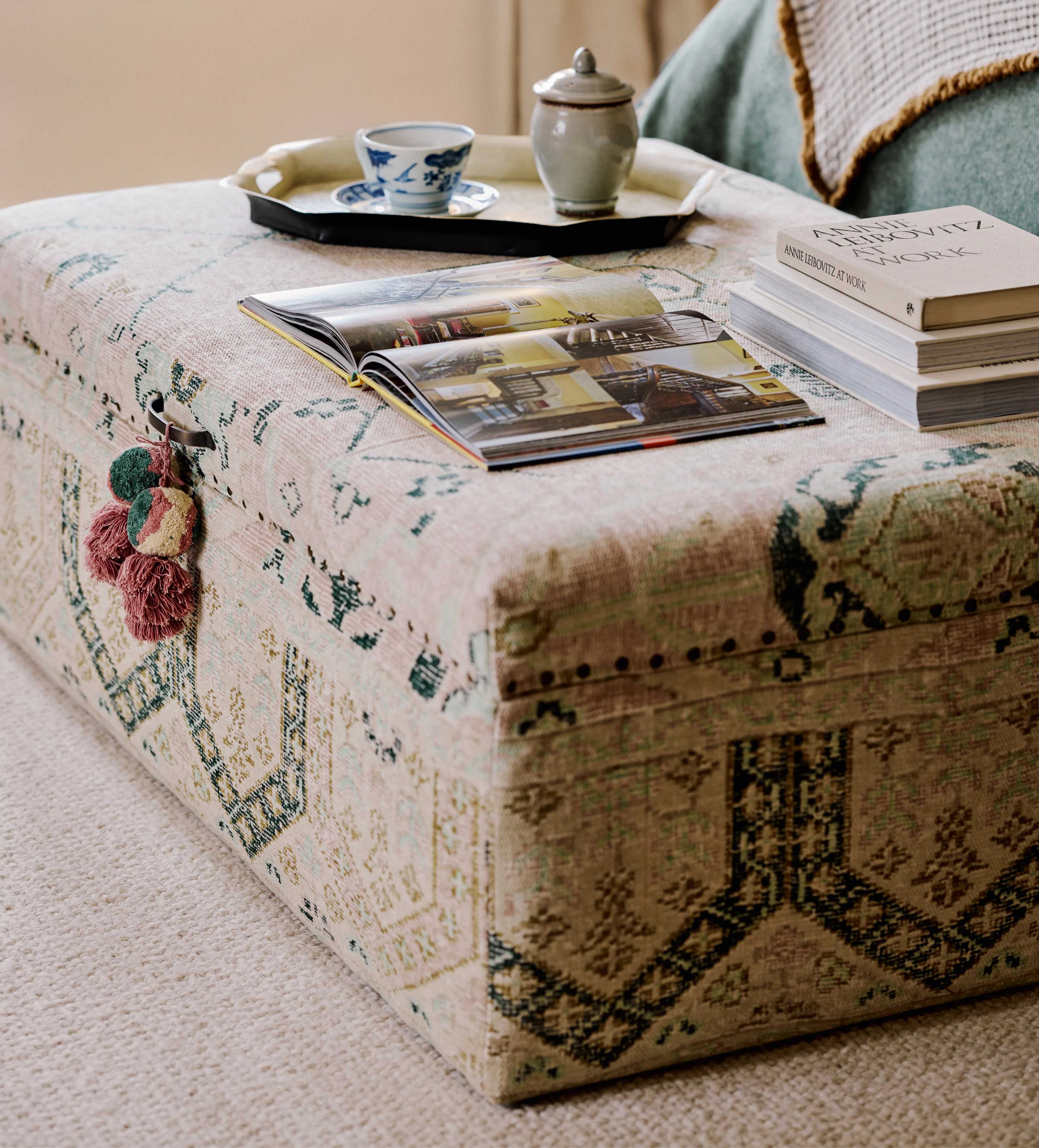 Elsdon Upholstered Storage Ottoman - Washed Rose, Cotton product