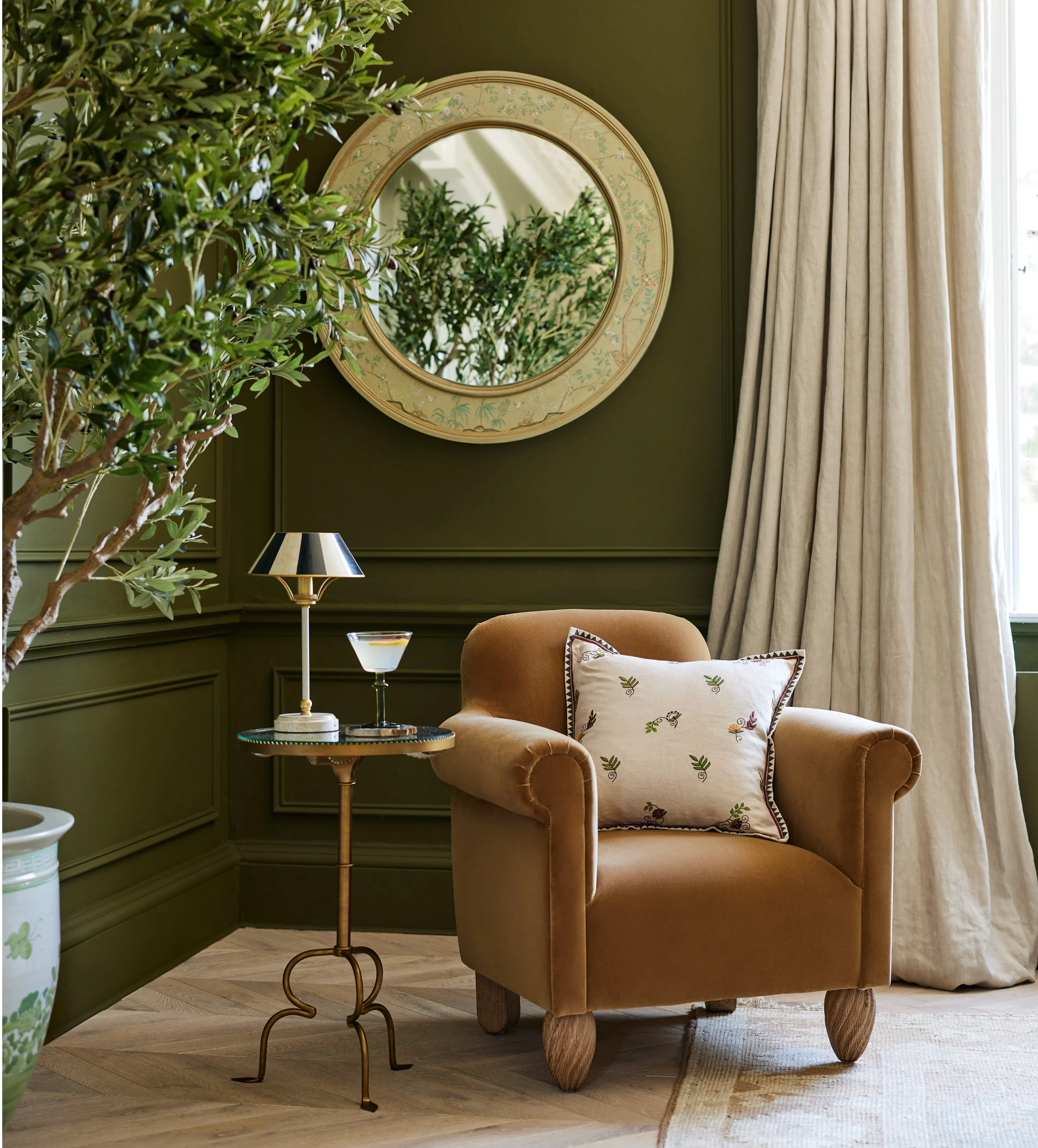 Velvet Armchair with Rolled Arms - Fawn product