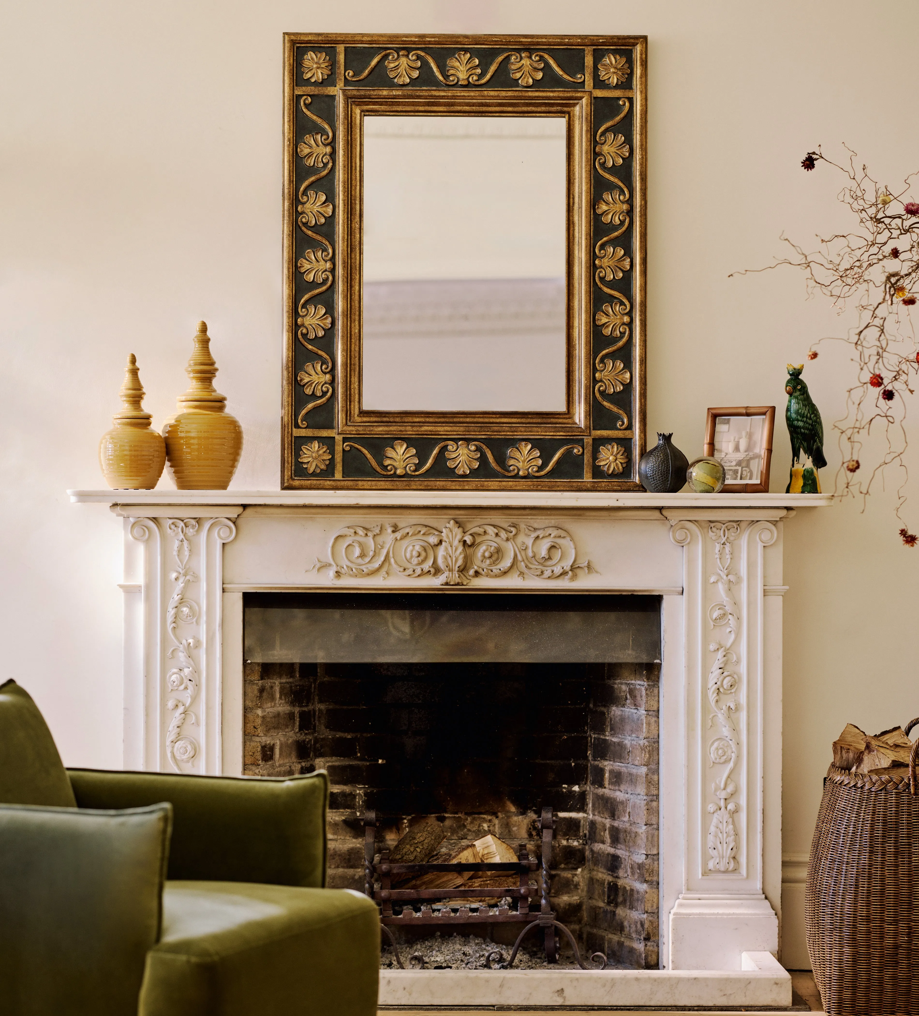 Vitruvius Rectangular Wall Mirror - Antique Gold by OKA
