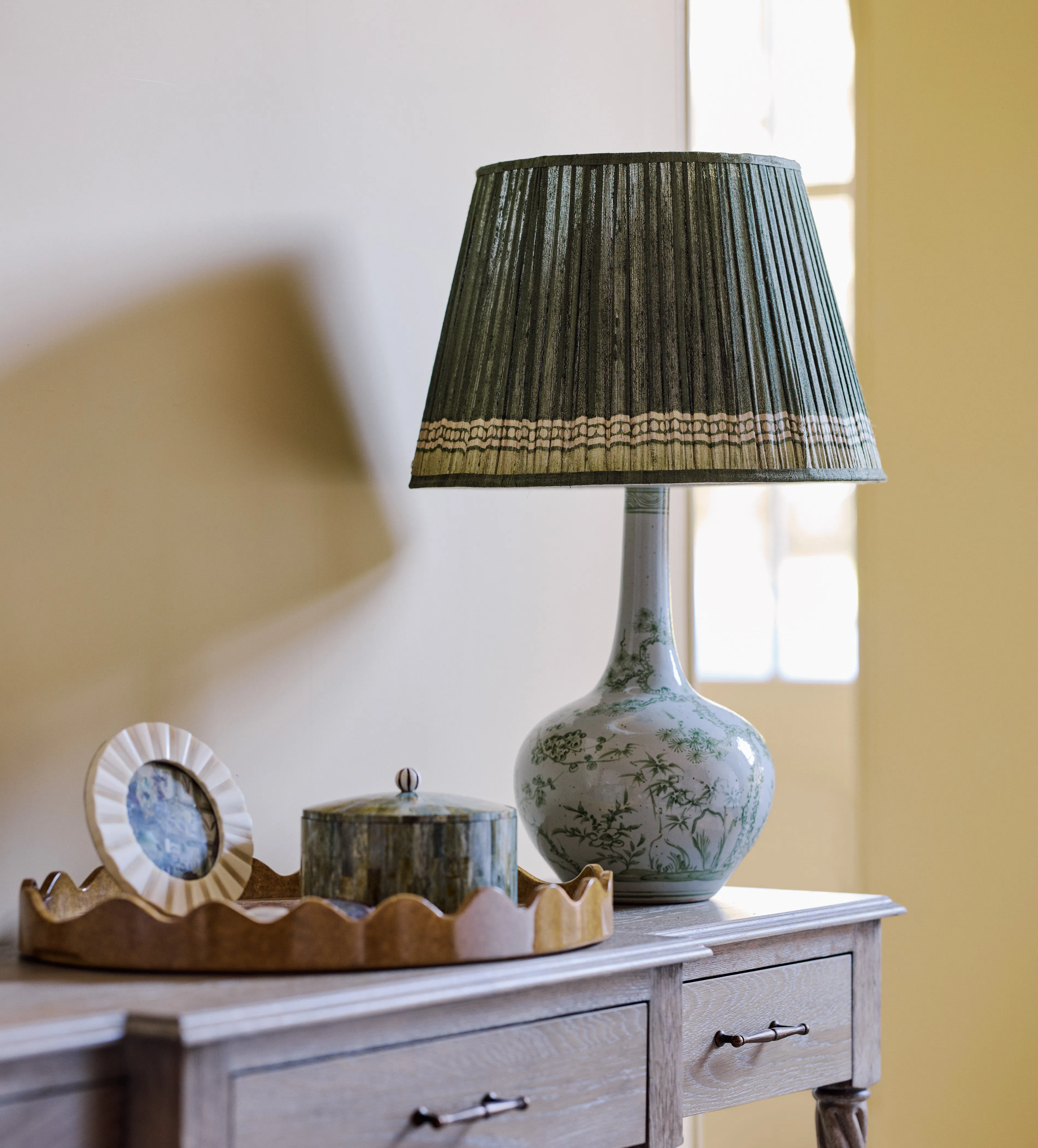 Zonglu Ceramic Table Lamp Base - Green, Off-White by OKA