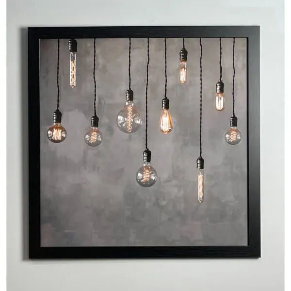10 Bulbs Print Square Wall Art - Black, Wood product
