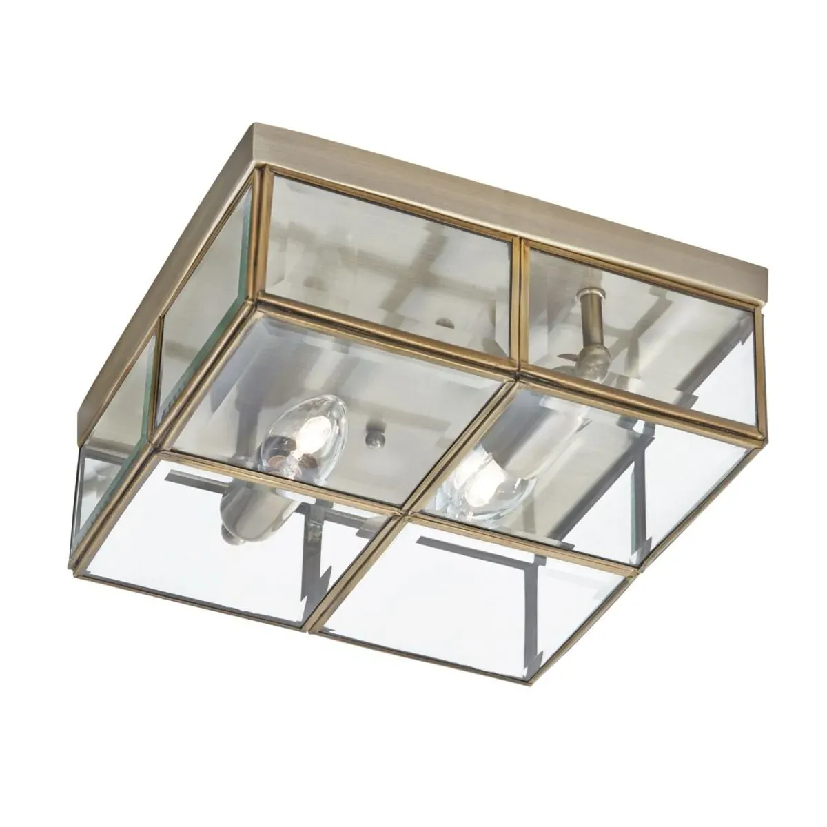 2-Light Flush Ceiling Light with Glass Panes - Antique Brass product