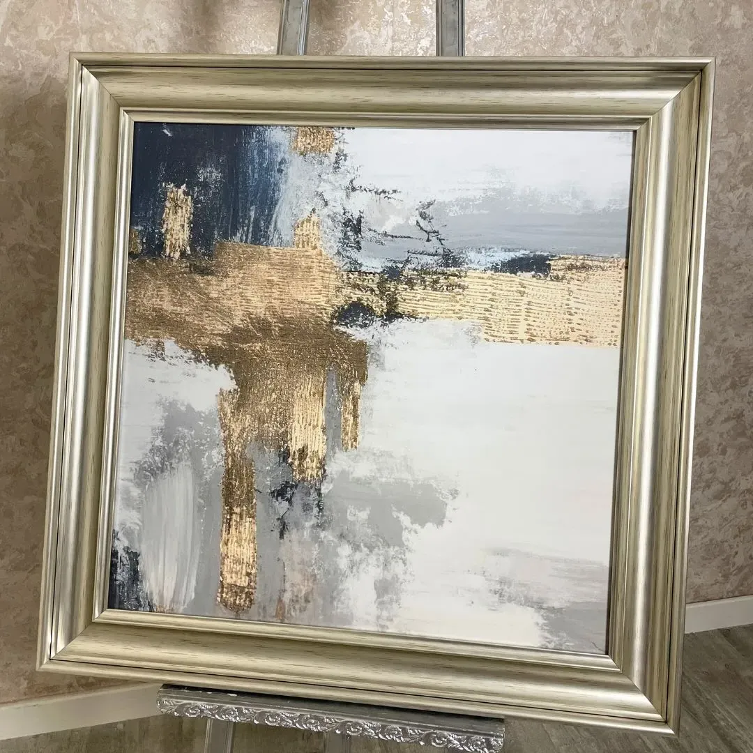 Abstract Square Wall Art with Champagne Gold Frame - Gold, White product
