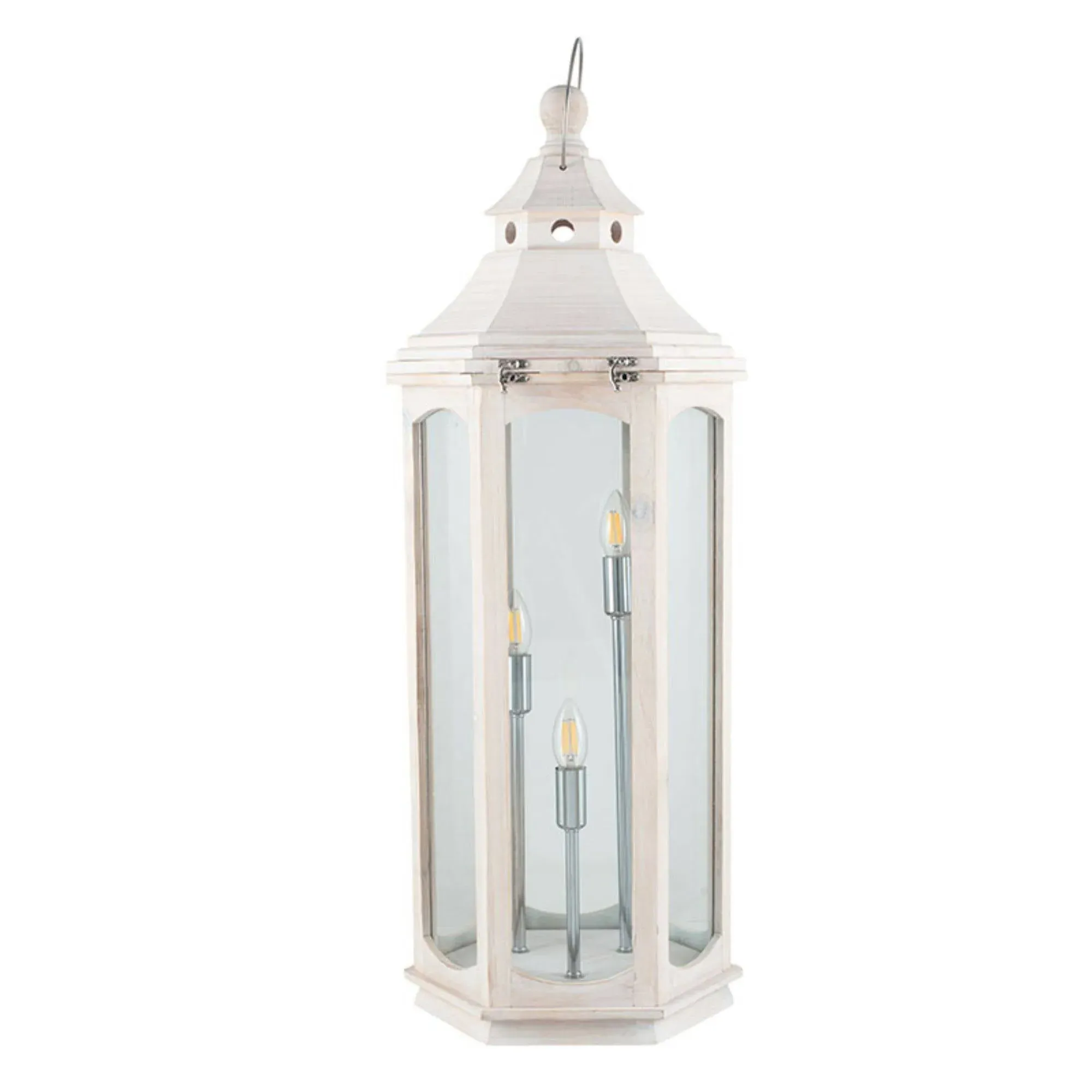 Adeline 3-Light Lantern Floor Lamp - White Wash, Wood product