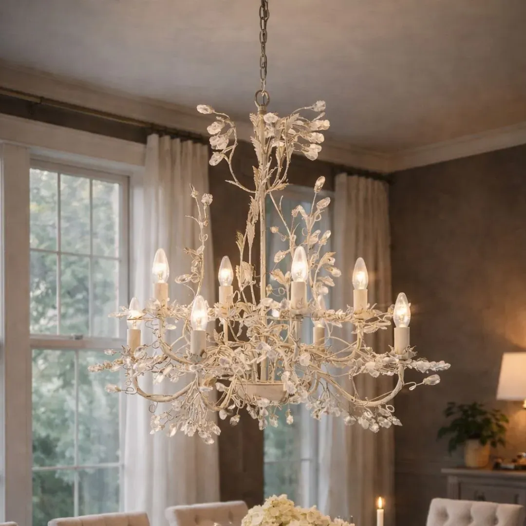 Alamandite 8-Light Chandelier with Crystal Dressing - Cream, Gold product
