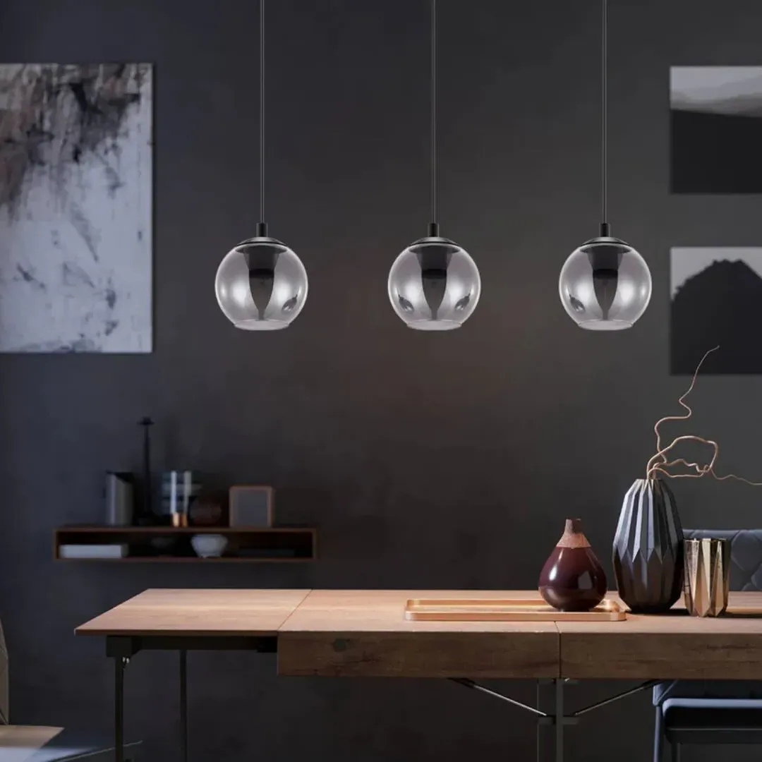 Aleksander 3-Light Pendant Ceiling Bar - Black, Smoked Glass product