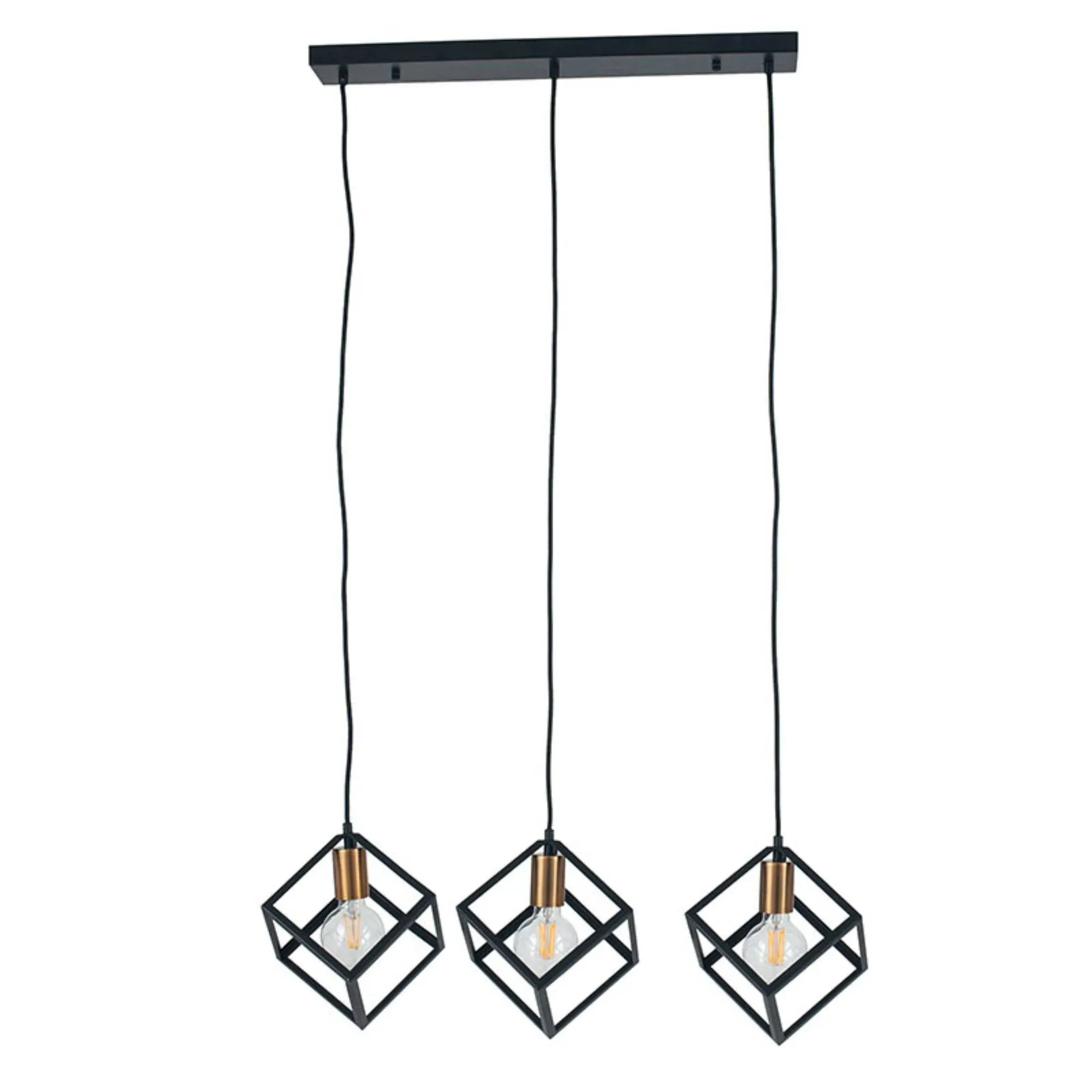Alessio Cube 3-Light Pendant Ceiling Light - Black, Gold product