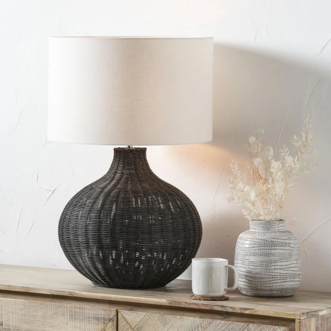 Allona Round Table Lamp - Black, Rattan product