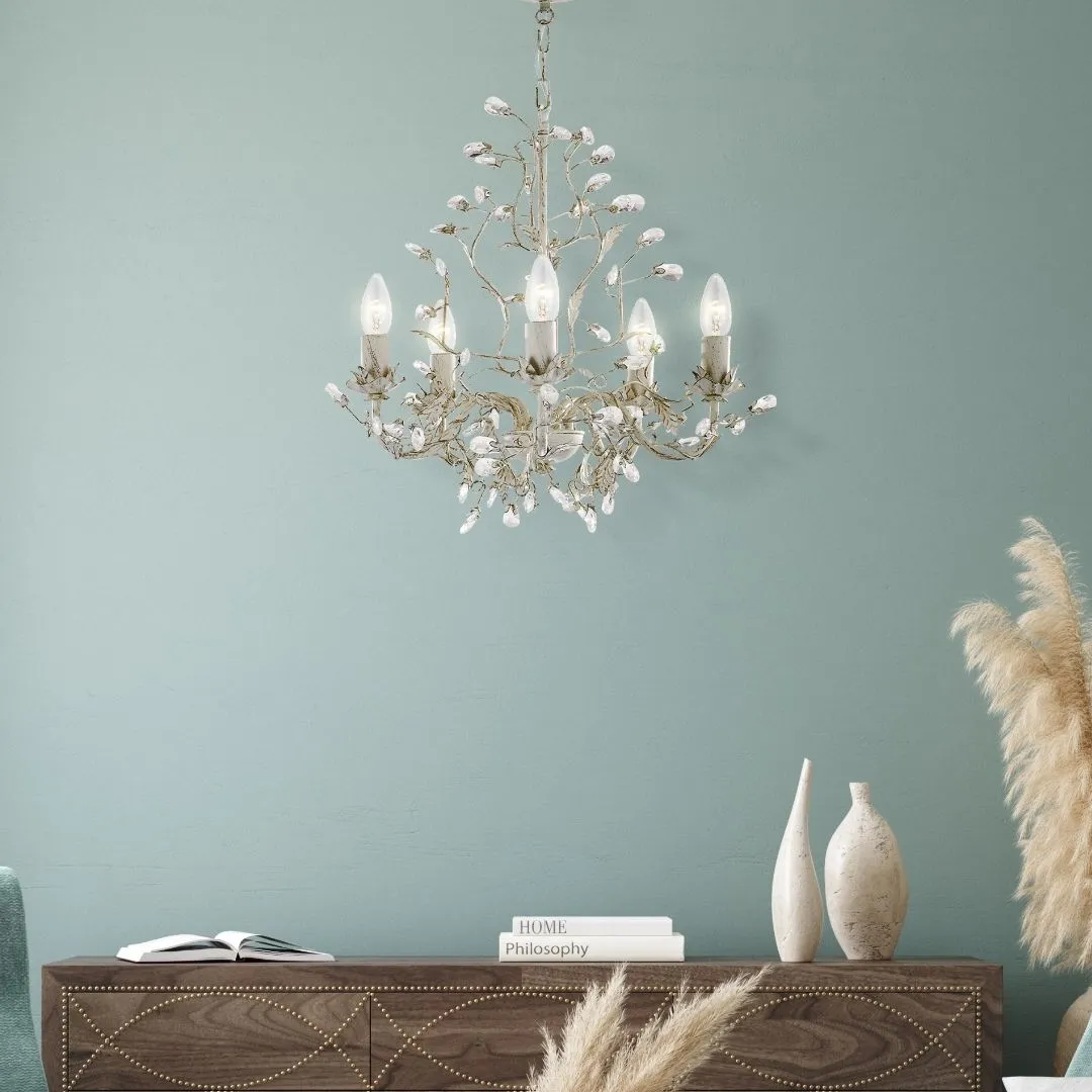 Almandite 5-Light Chandelier Ceiling Light - Cream, Crystal product