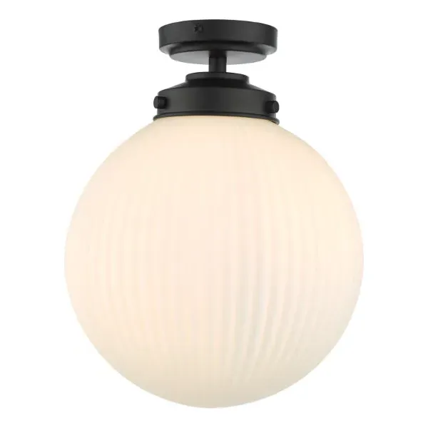 Alrik IP44 Flush Ceiling Light - Matt Black, Opal product