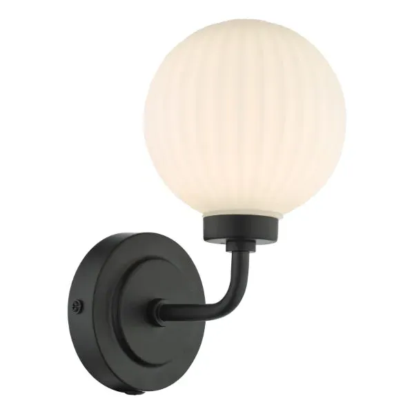 Alrik IP44 Wall Light Dimmable - Matt Black, Opal product