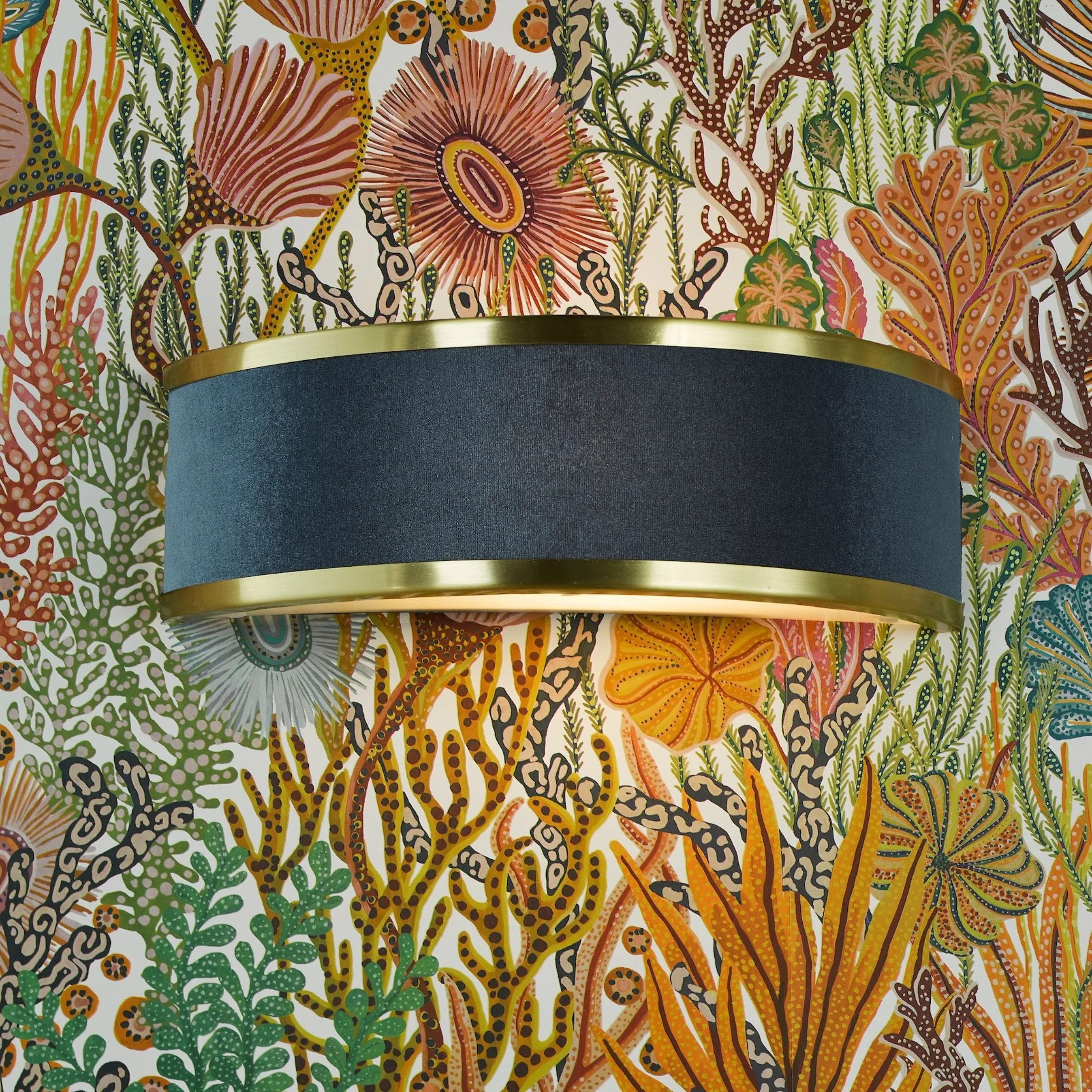 Alvaro Flush Wall Light - Brushed Brass, Blue Velvet product