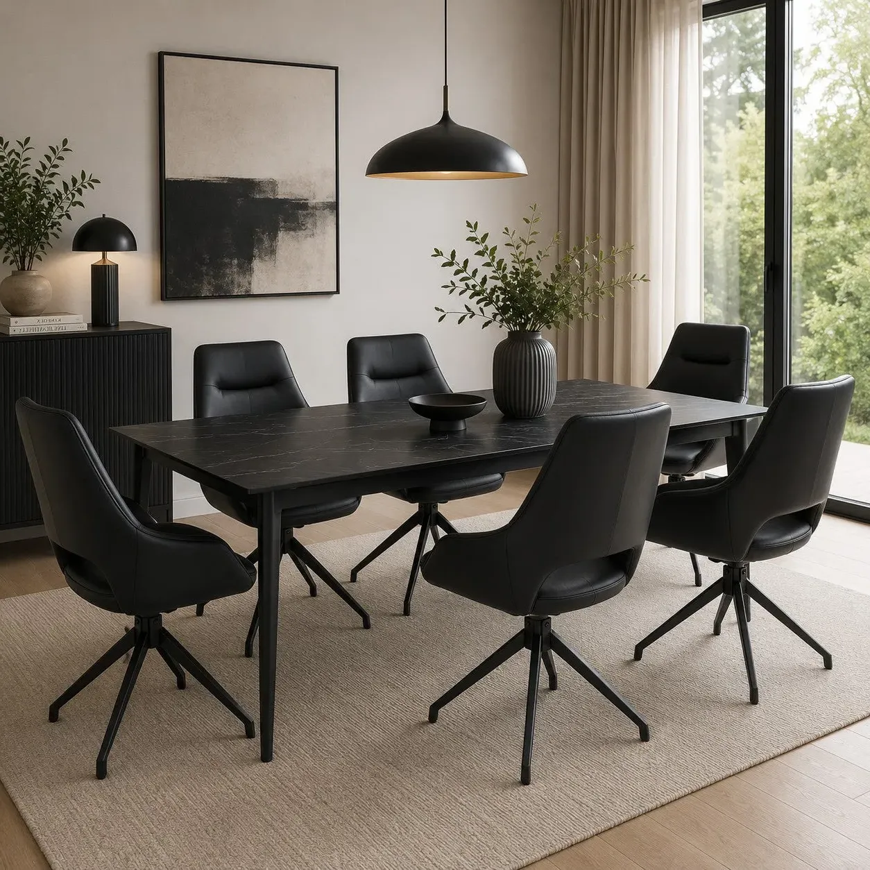 Amalfi 6-Seater Dining Set with Swivel Chairs - Black, Sintered Stone product