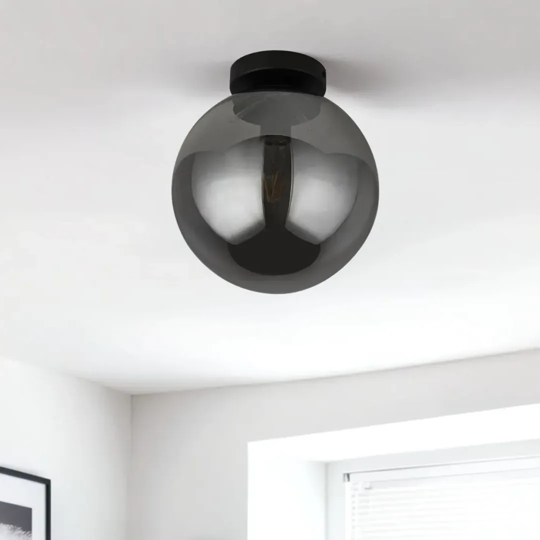 Amsterdam Flush Ceiling Light - Black, Smoked Glass product