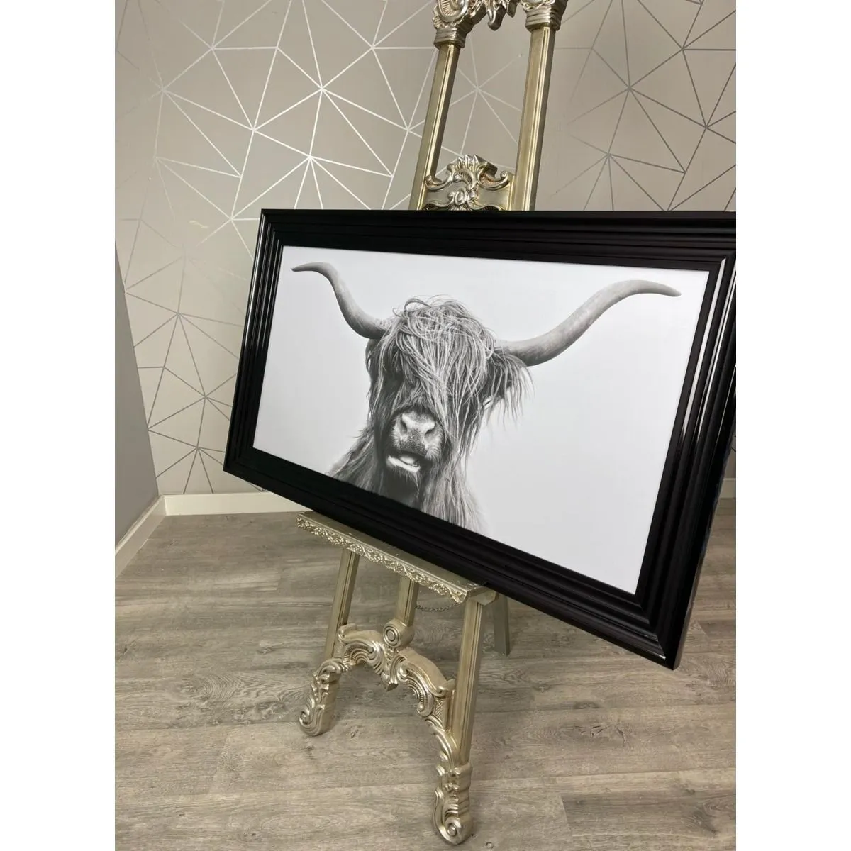 Angus Cow Wall Art with Black Frame - Black, White product
