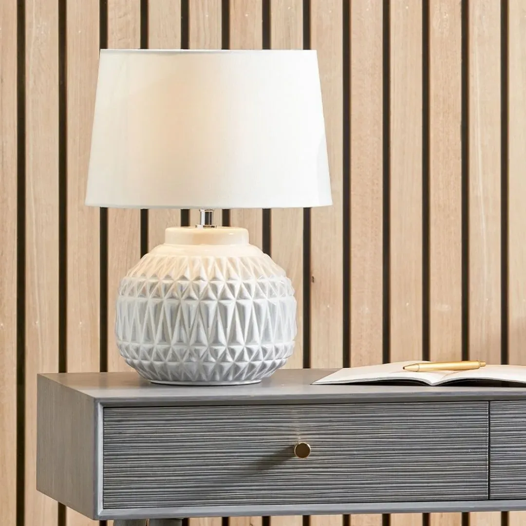 Anneli Aztec Ceramic Table Lamp - White, Linen product