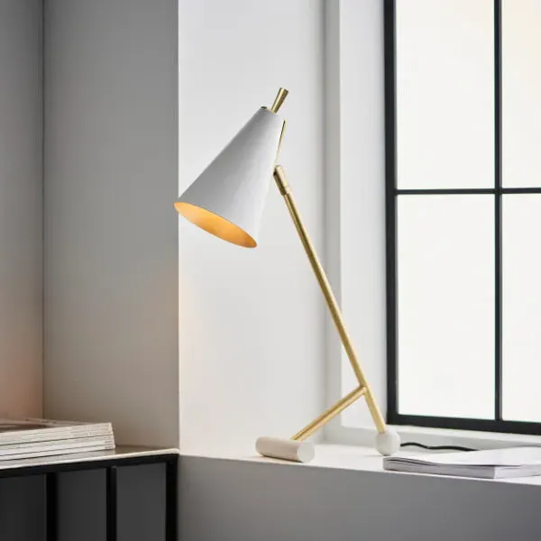 Anzor Desk Table Lamp with Adjustable Head - Cream, Satin Brass product