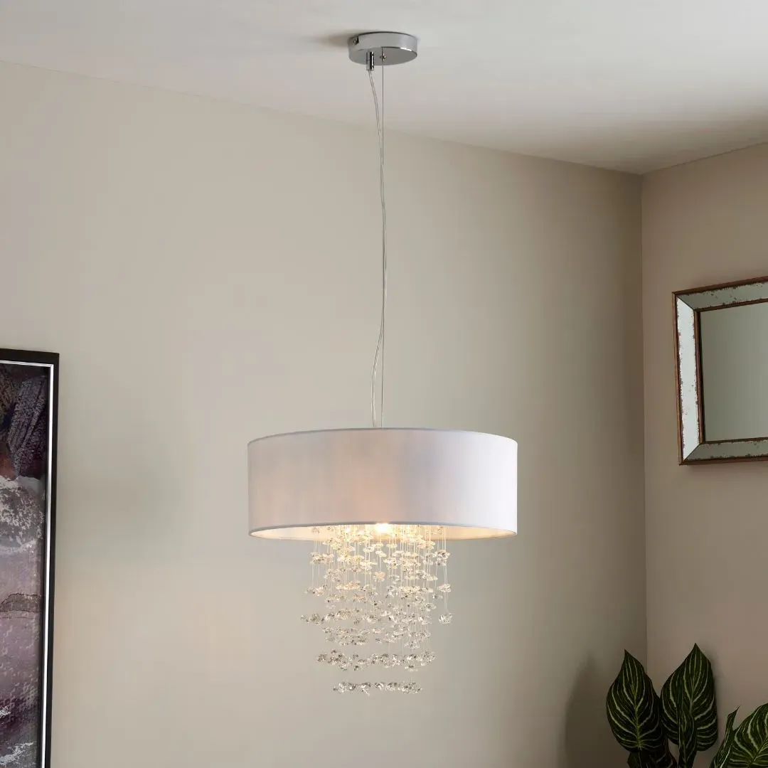 Arianna Ceiling Pendant with Glass Crystals - Silver, White product