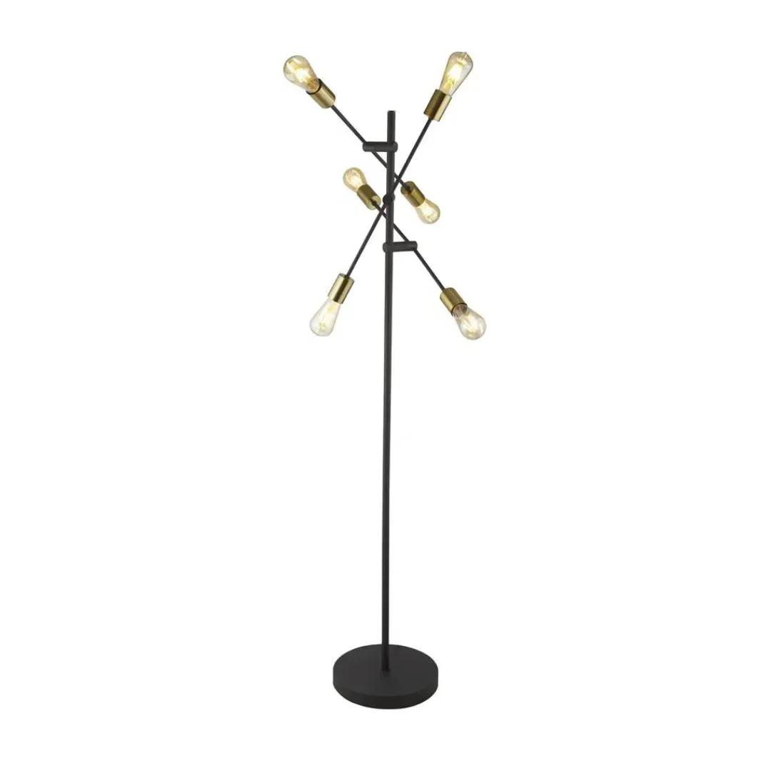 Armstrong 6-Light Floor Lamp - Black, Satin Brass Metal product